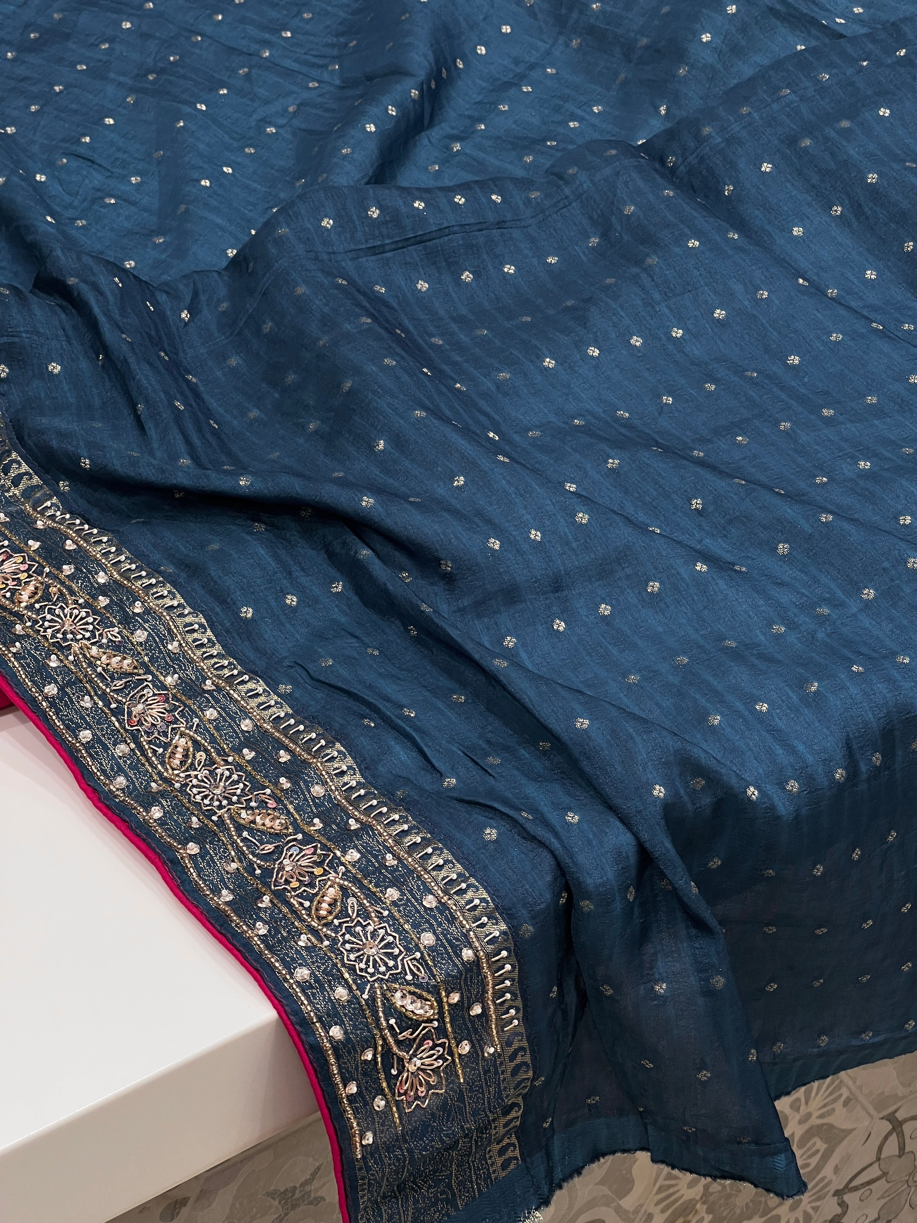 Rani Pashmina Style Silk Hand Embroidery Saree