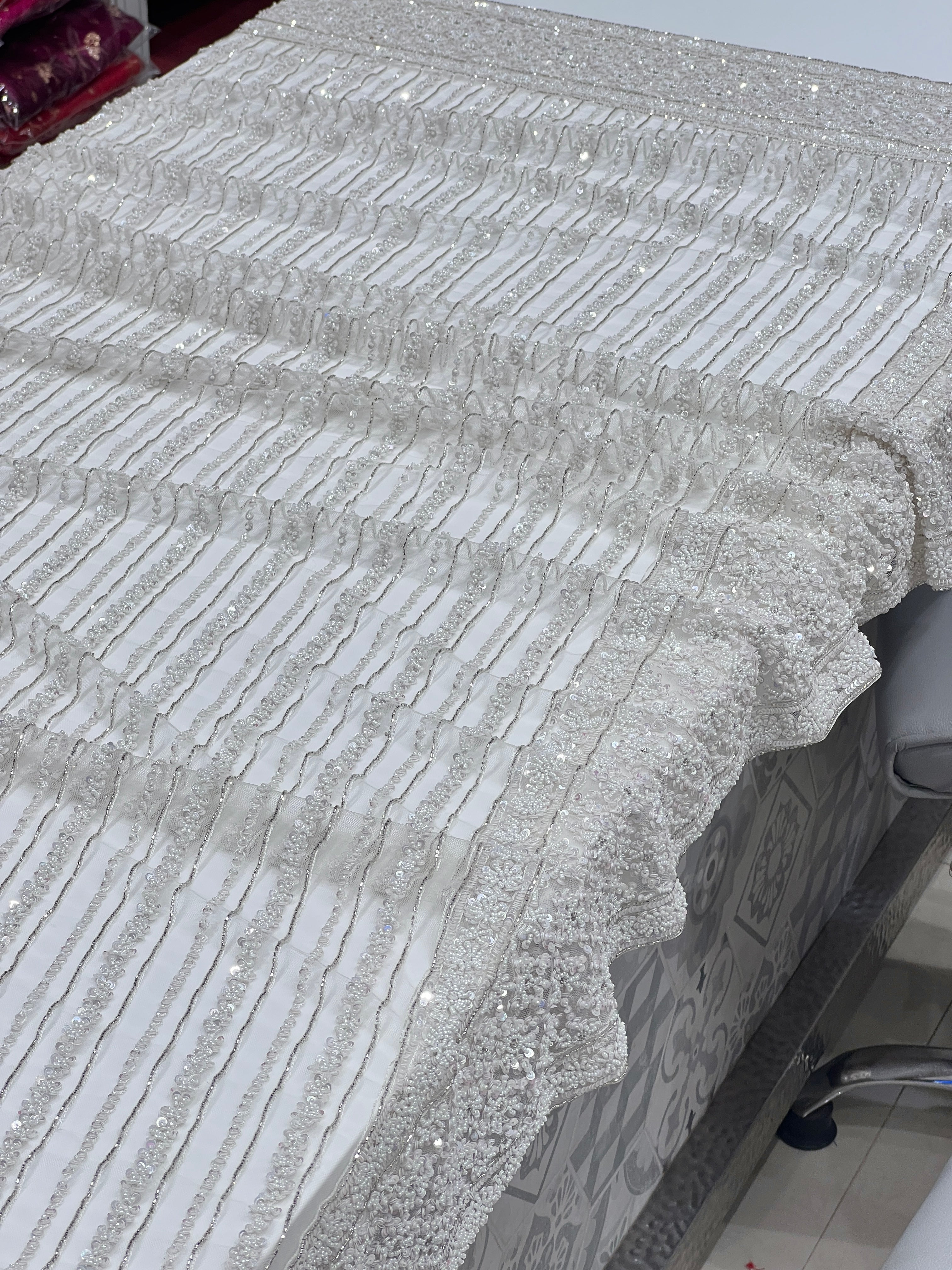 White Soft Net Hand Embroidery Saree