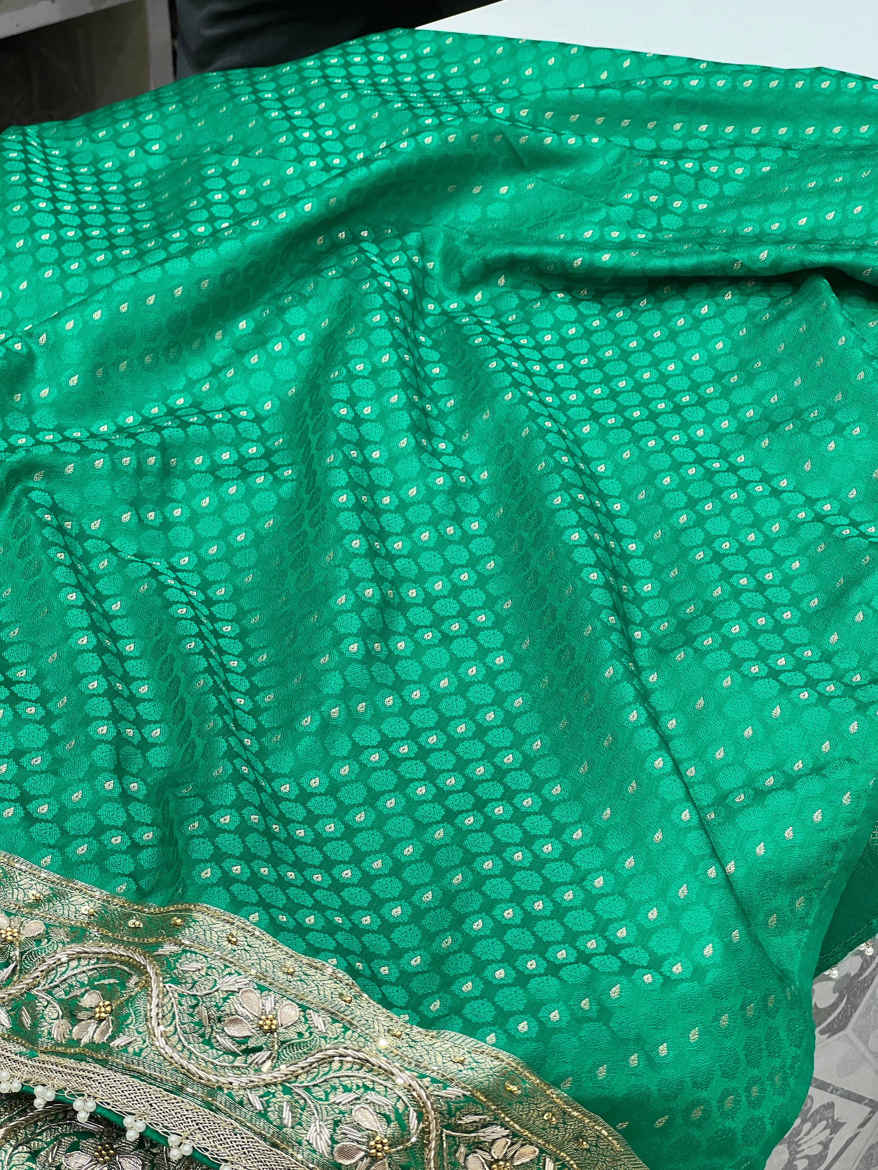 Green Banarasi Silk Jaal Zardozi Saree