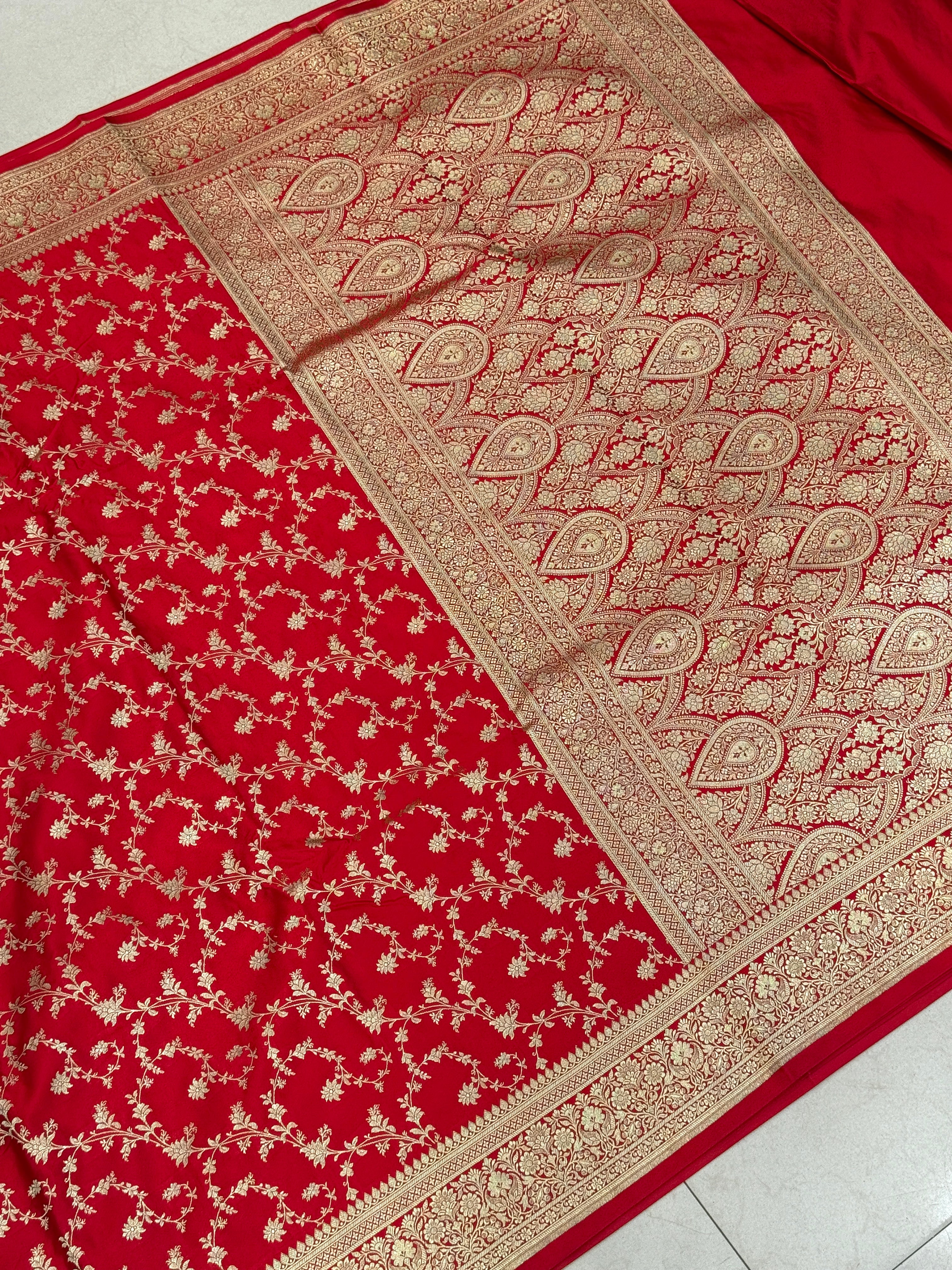 Red Banarasi Silk Jhallar Border Saree