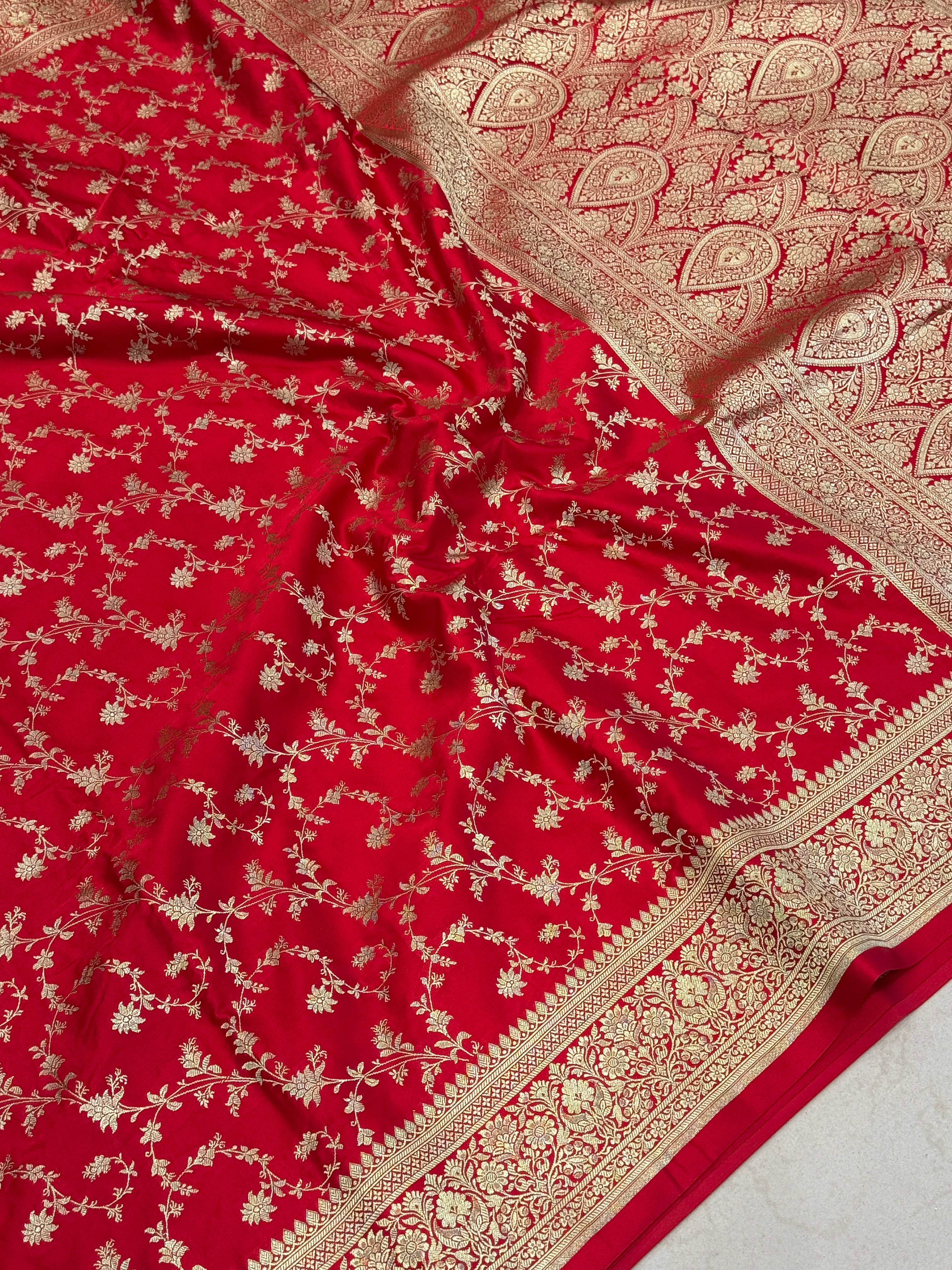 Red Banarasi Silk Jhallar Border Saree