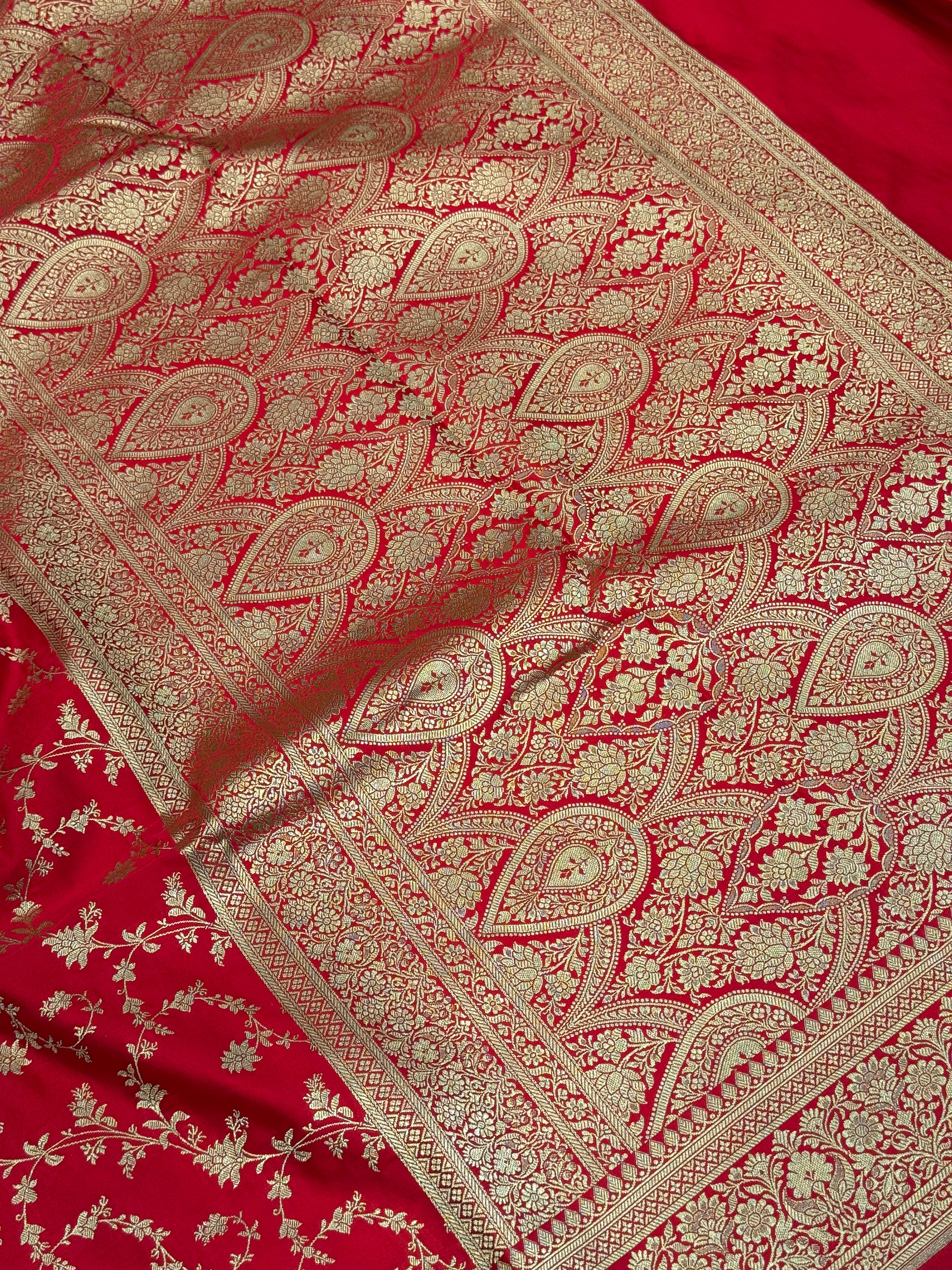 Red Banarasi Silk Jhallar Border Saree
