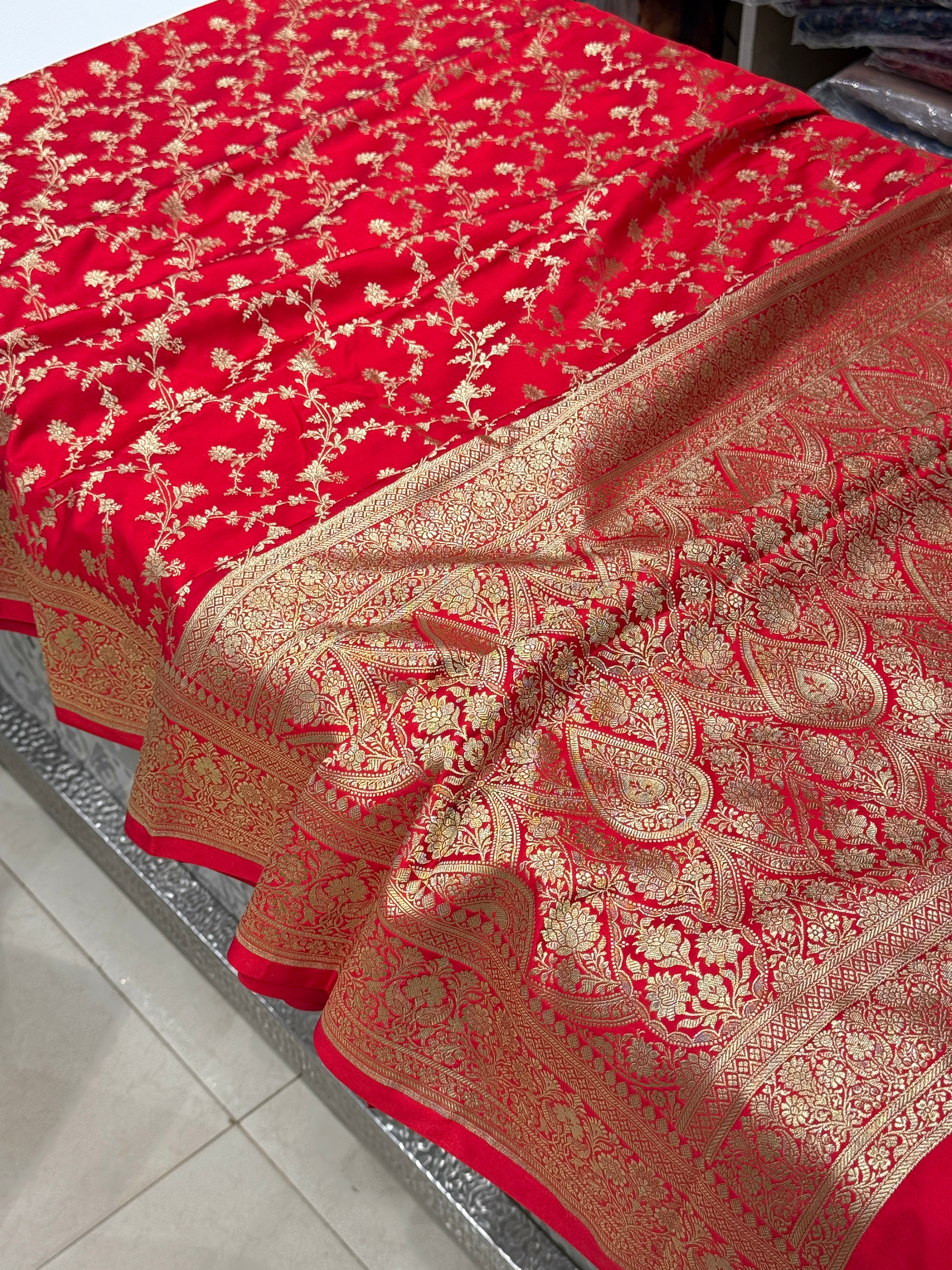 Red Banarasi Silk Jhallar Border Saree