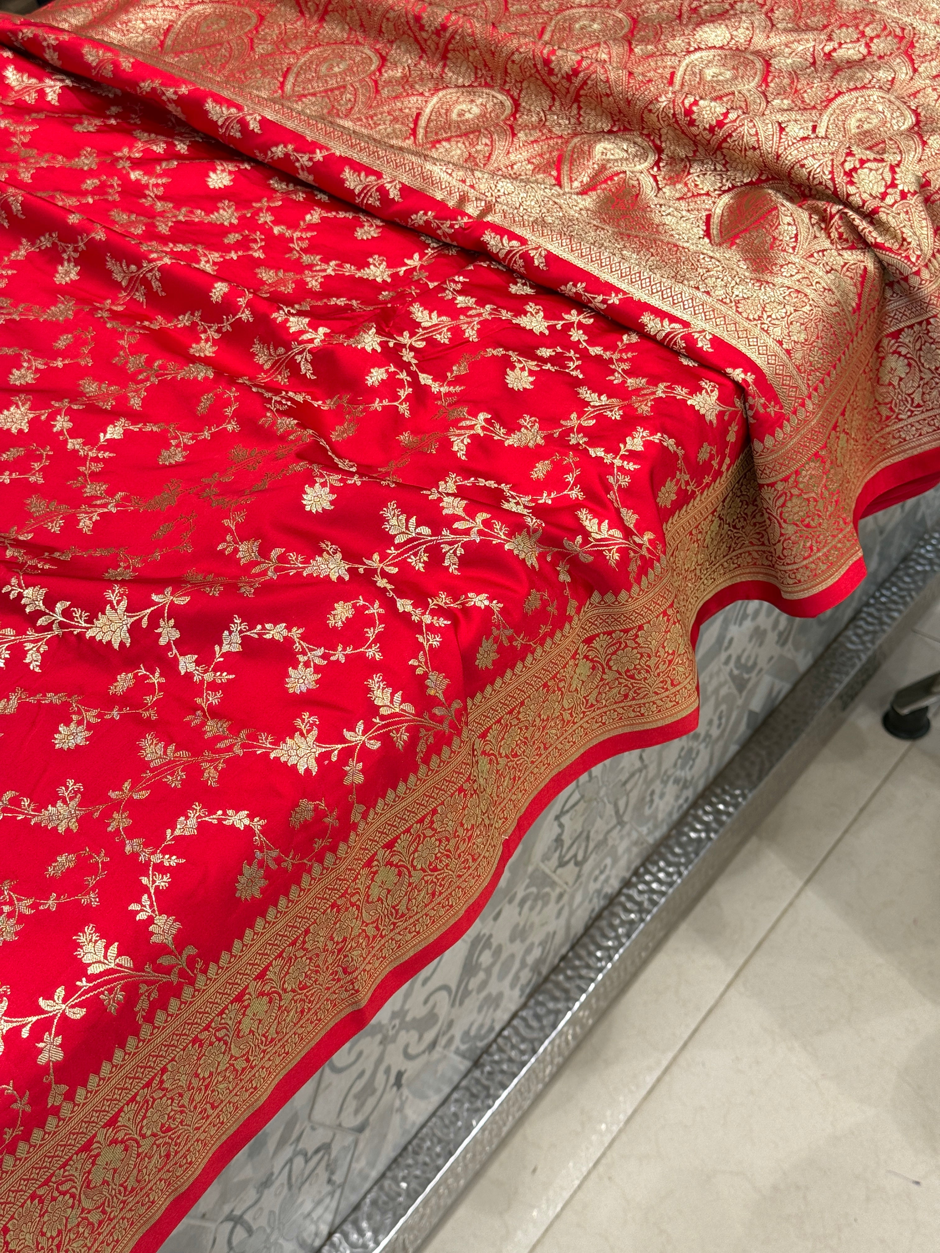 Red Banarasi Silk Jhallar Border Saree