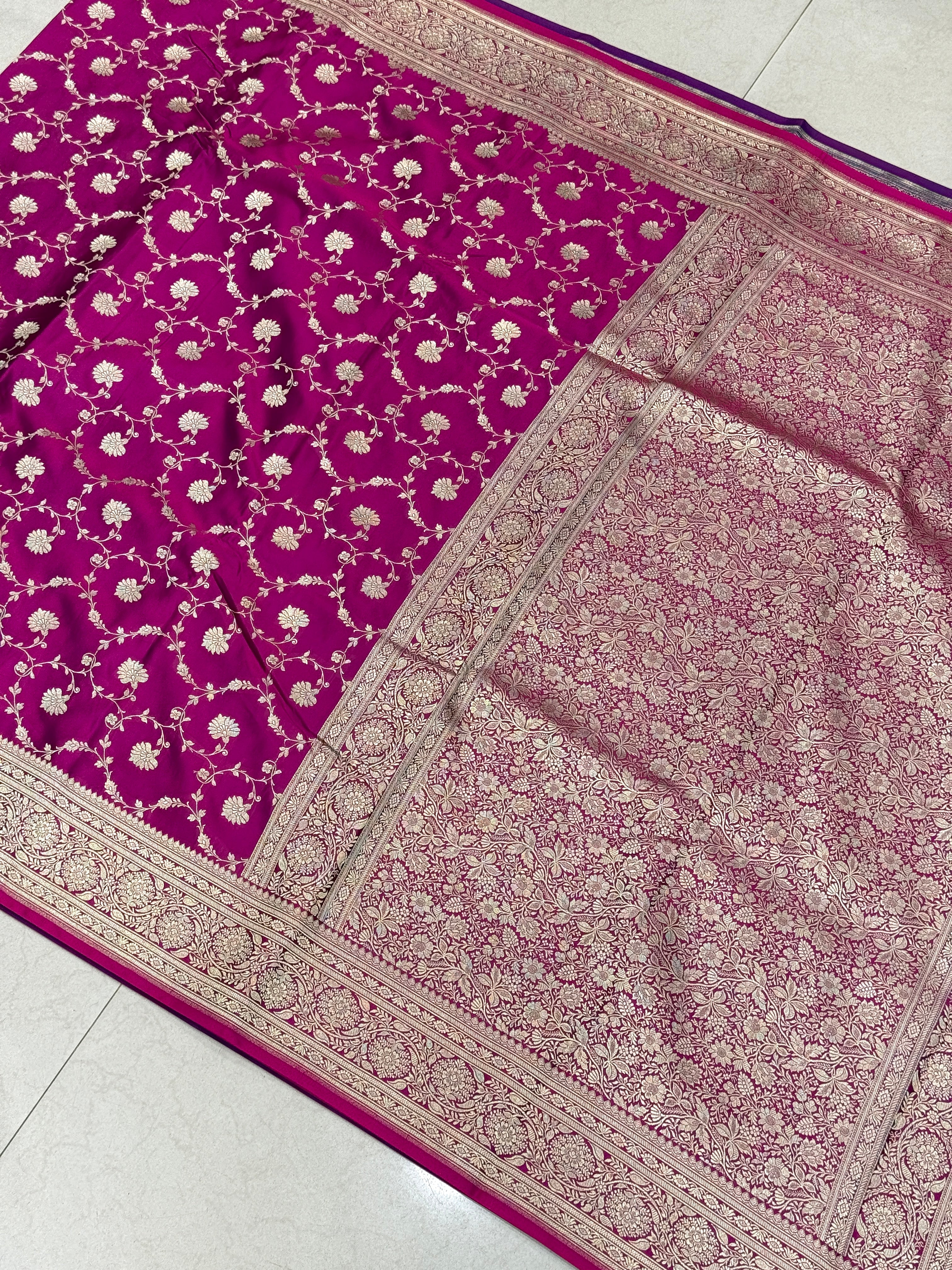 Wine Banarasi Silk Diamond Border Saree