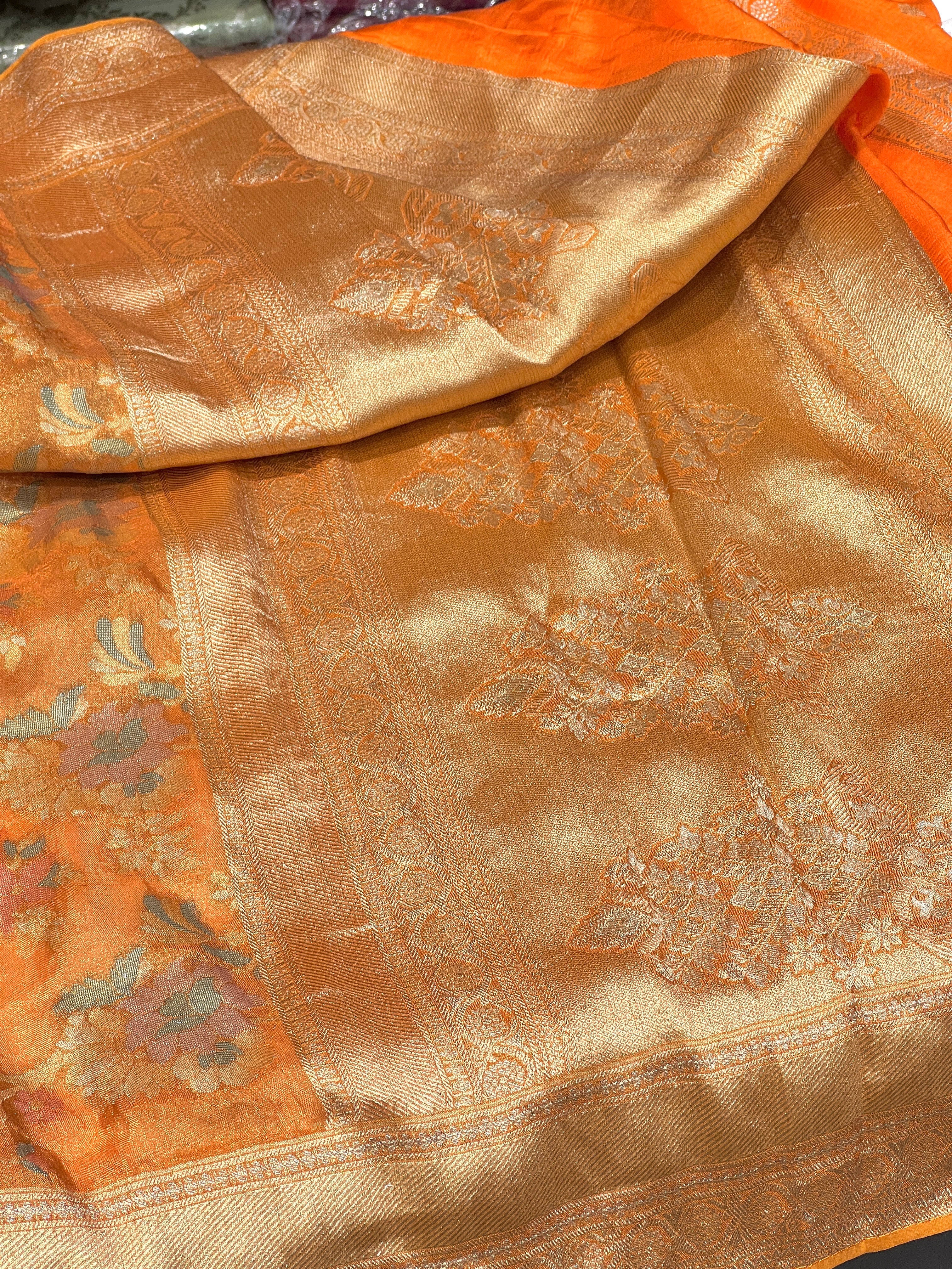 Orange Banarasi Style Meenakari Tissue Saree