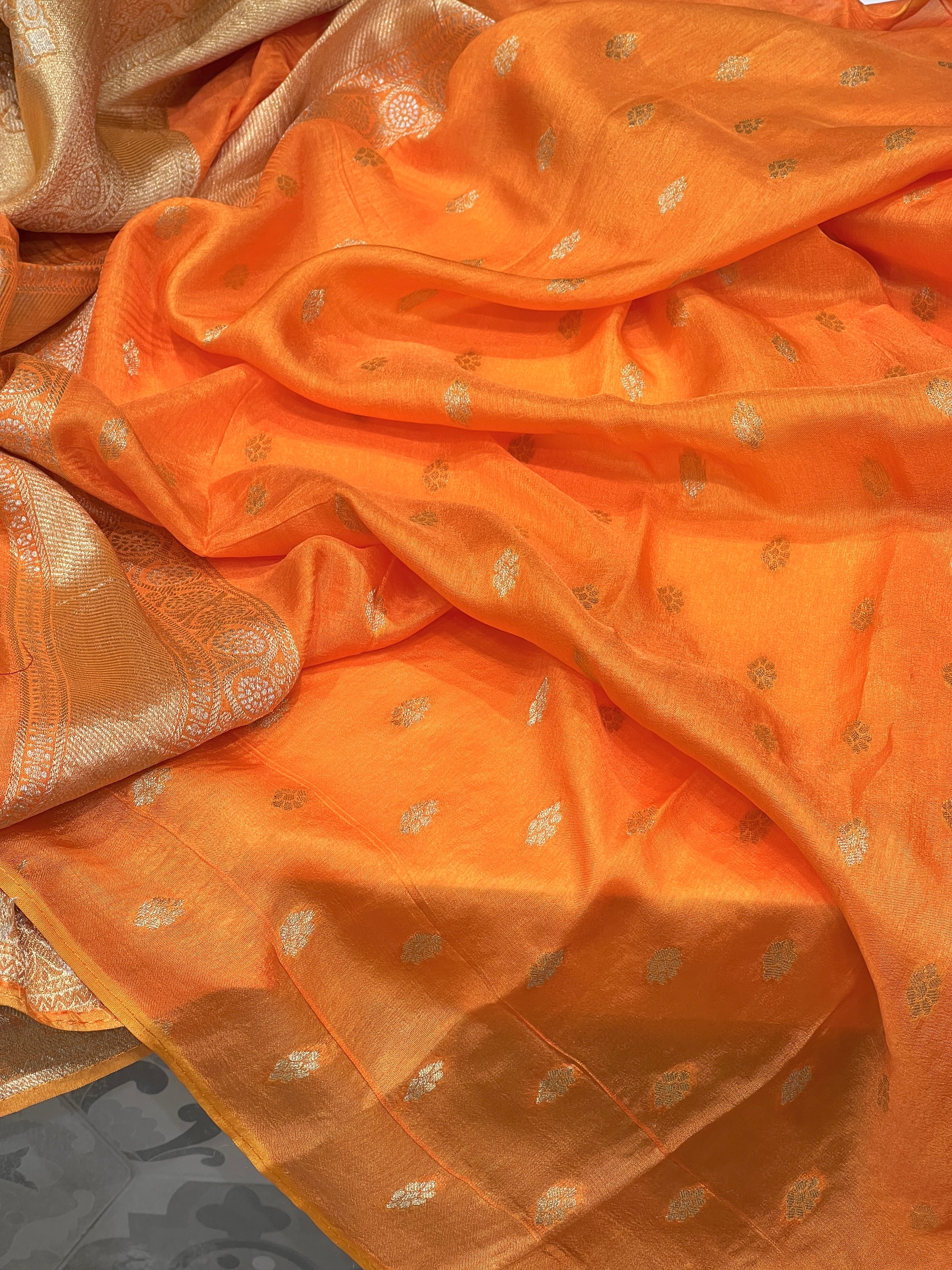 Orange Banarasi Style Meenakari Tissue Saree