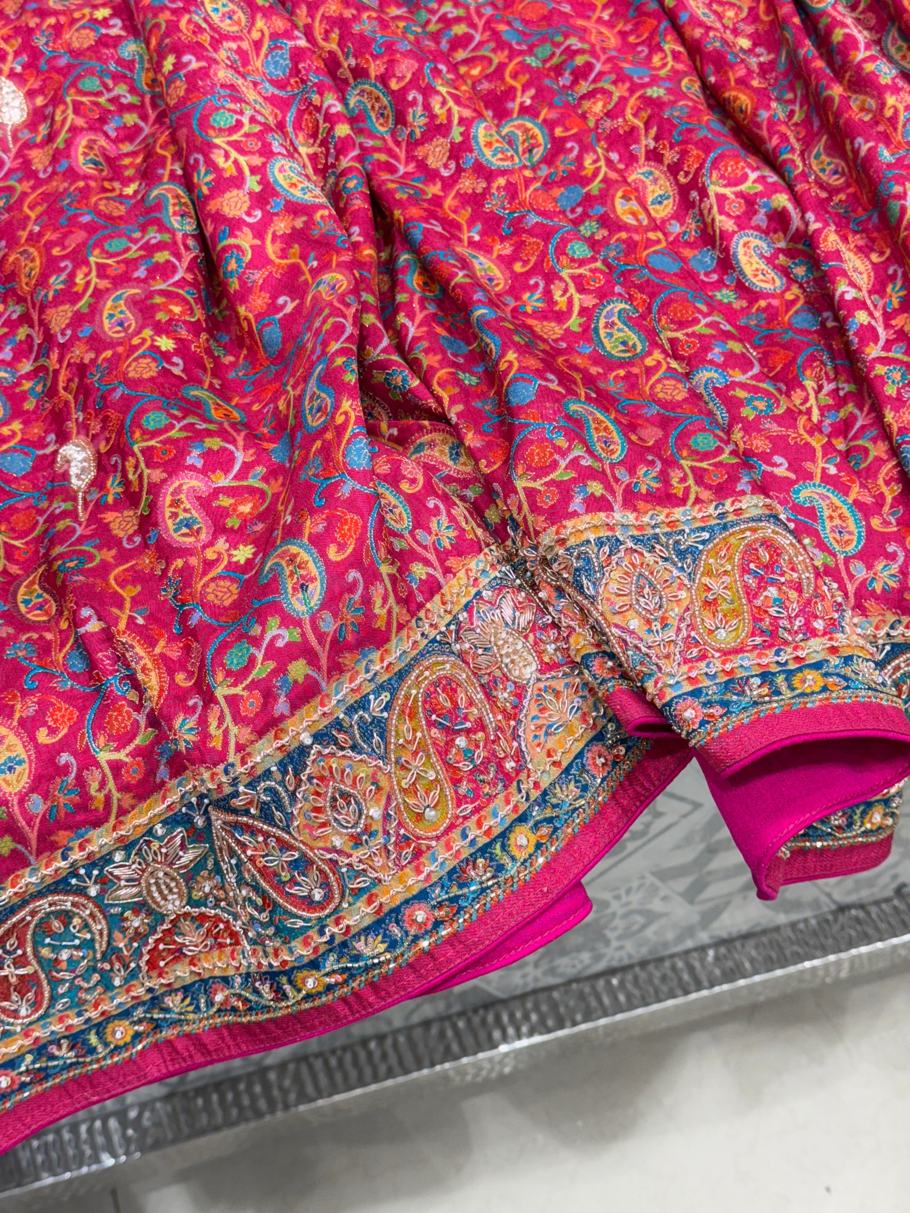 Rani Pashmina Style Silk Hand Embroidery Saree