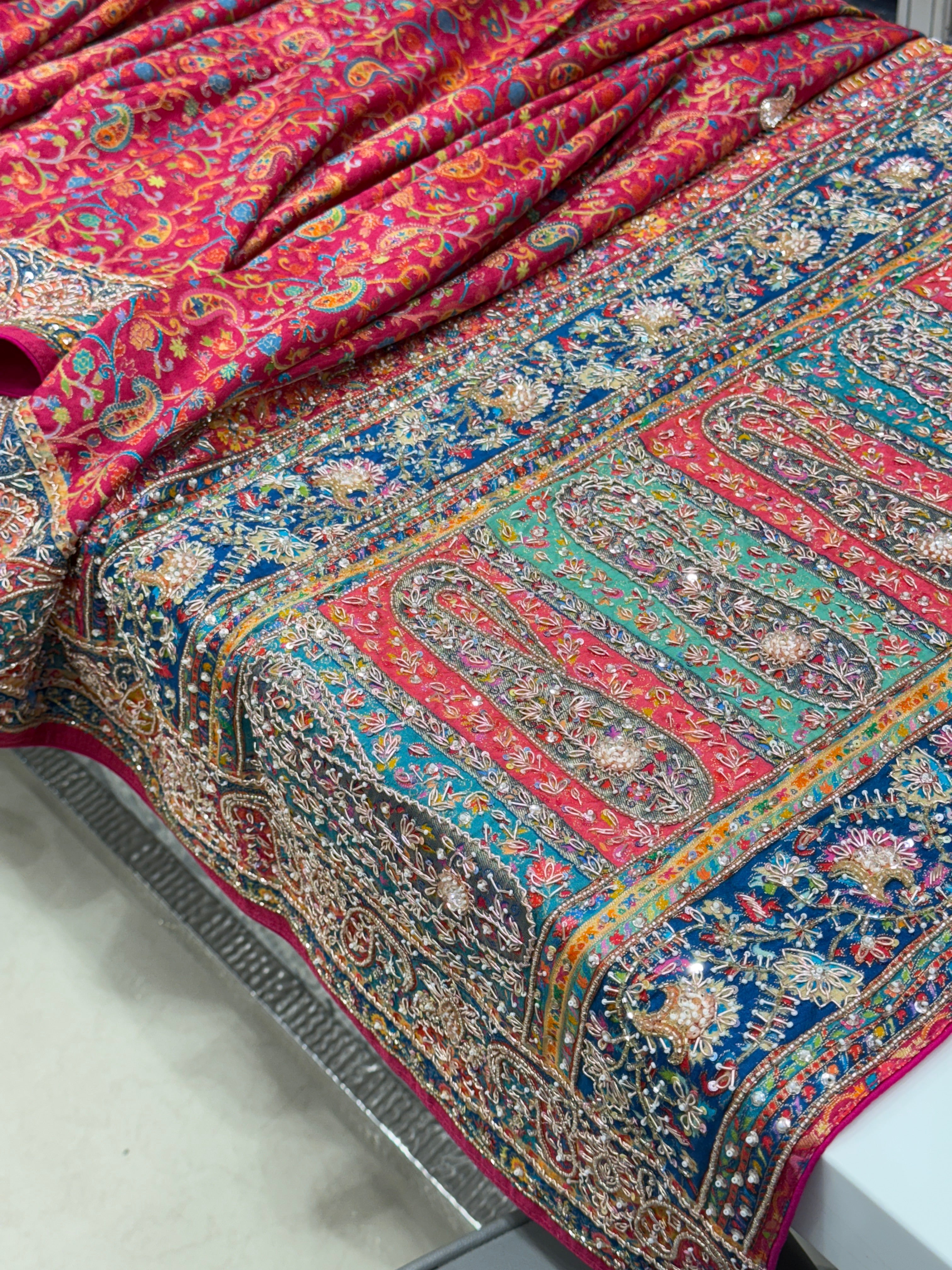 Rani Pashmina Style Silk Hand Embroidery Saree