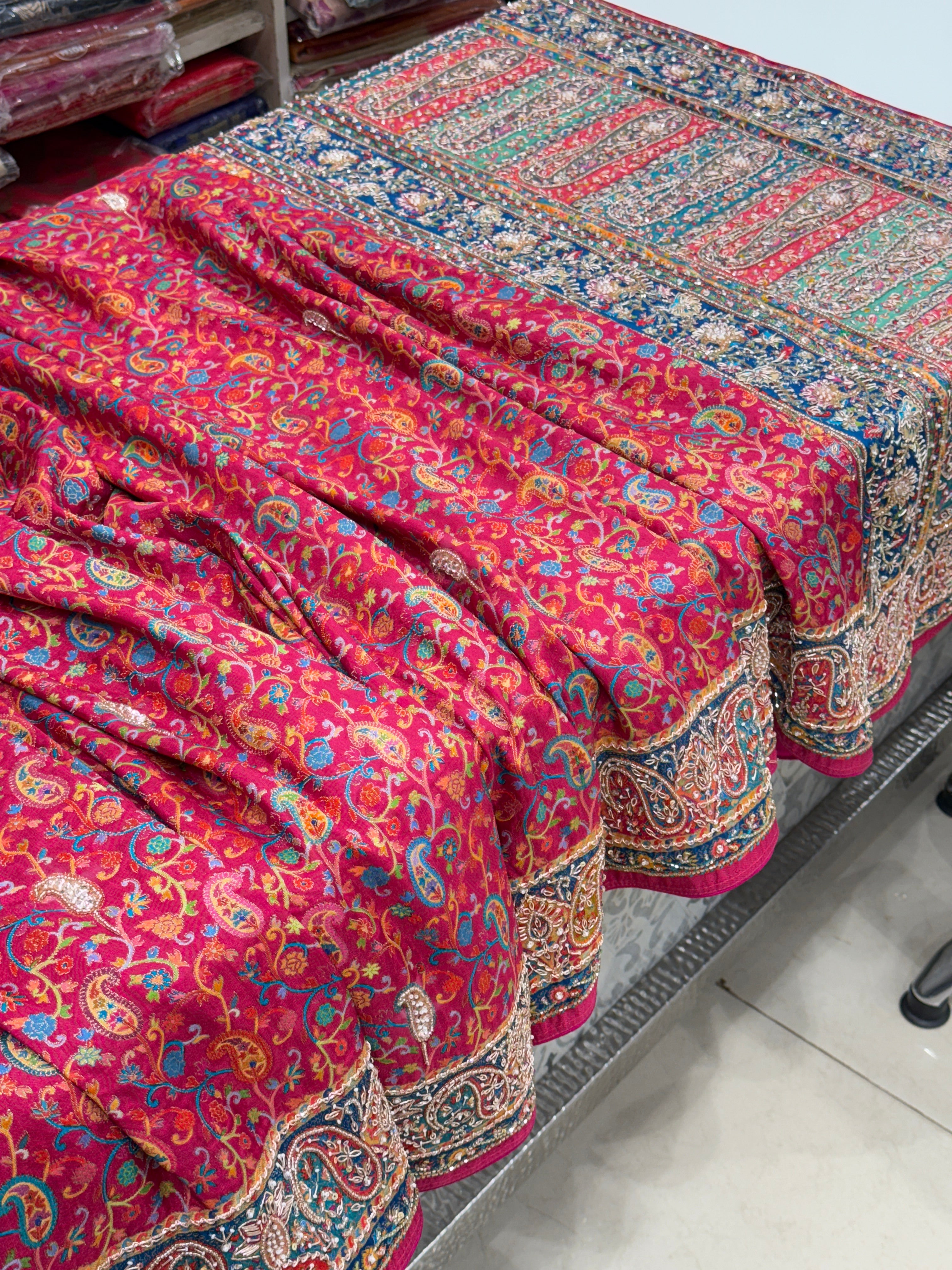 Rani Pashmina Style Silk Hand Embroidery Saree