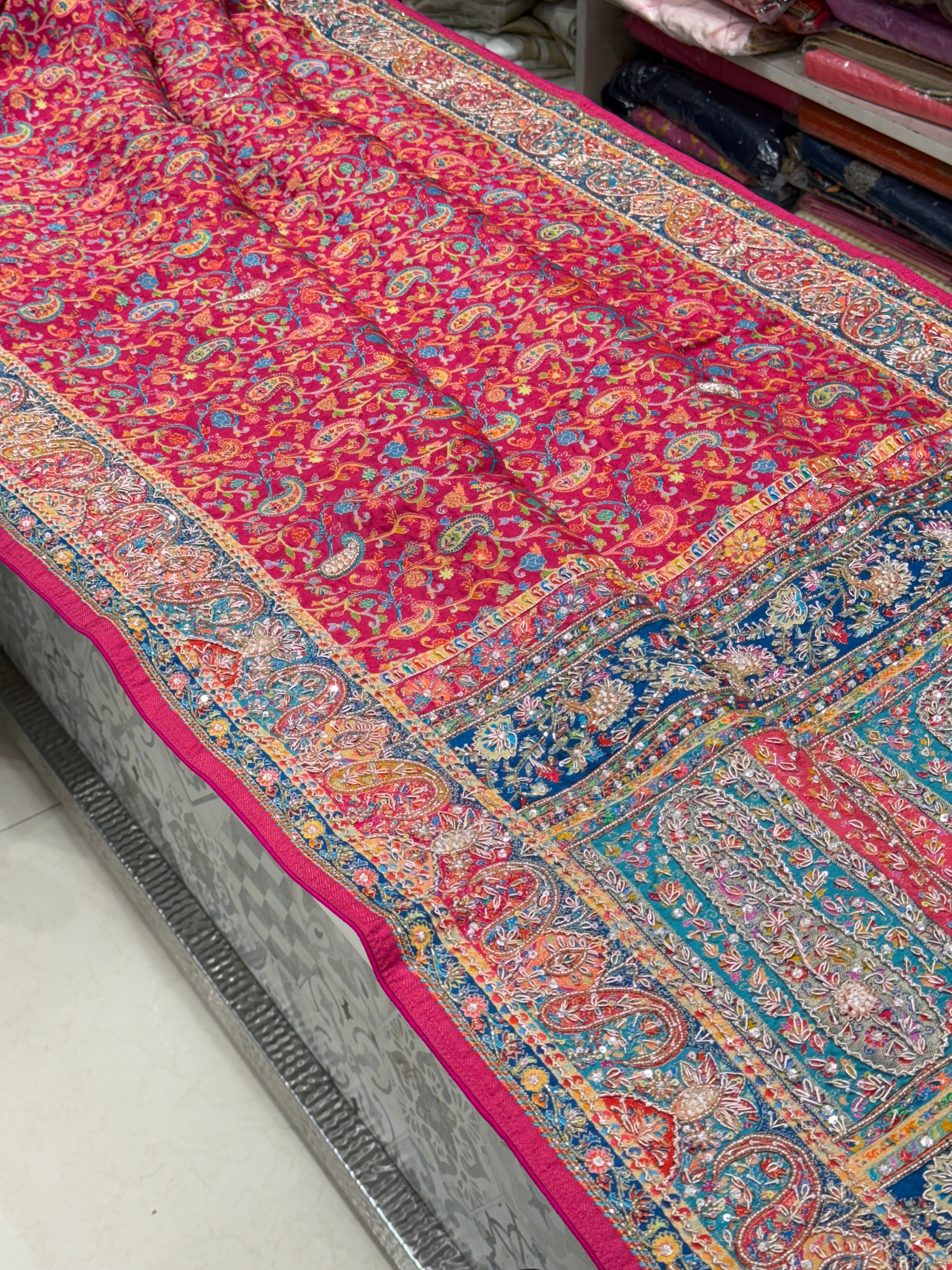 Rani Pashmina Style Silk Hand Embroidery Saree