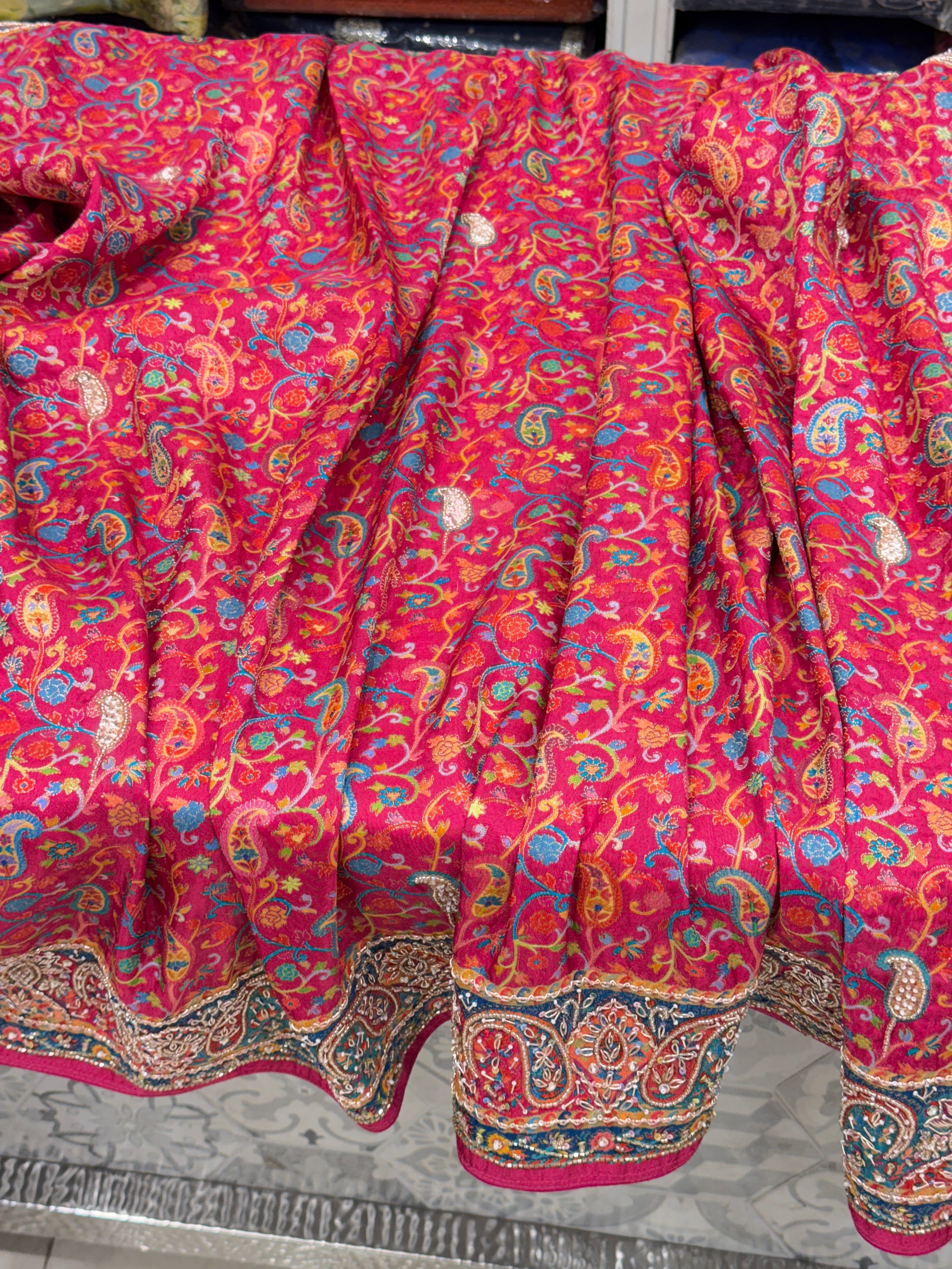 Rani Pashmina Style Silk Hand Embroidery Saree