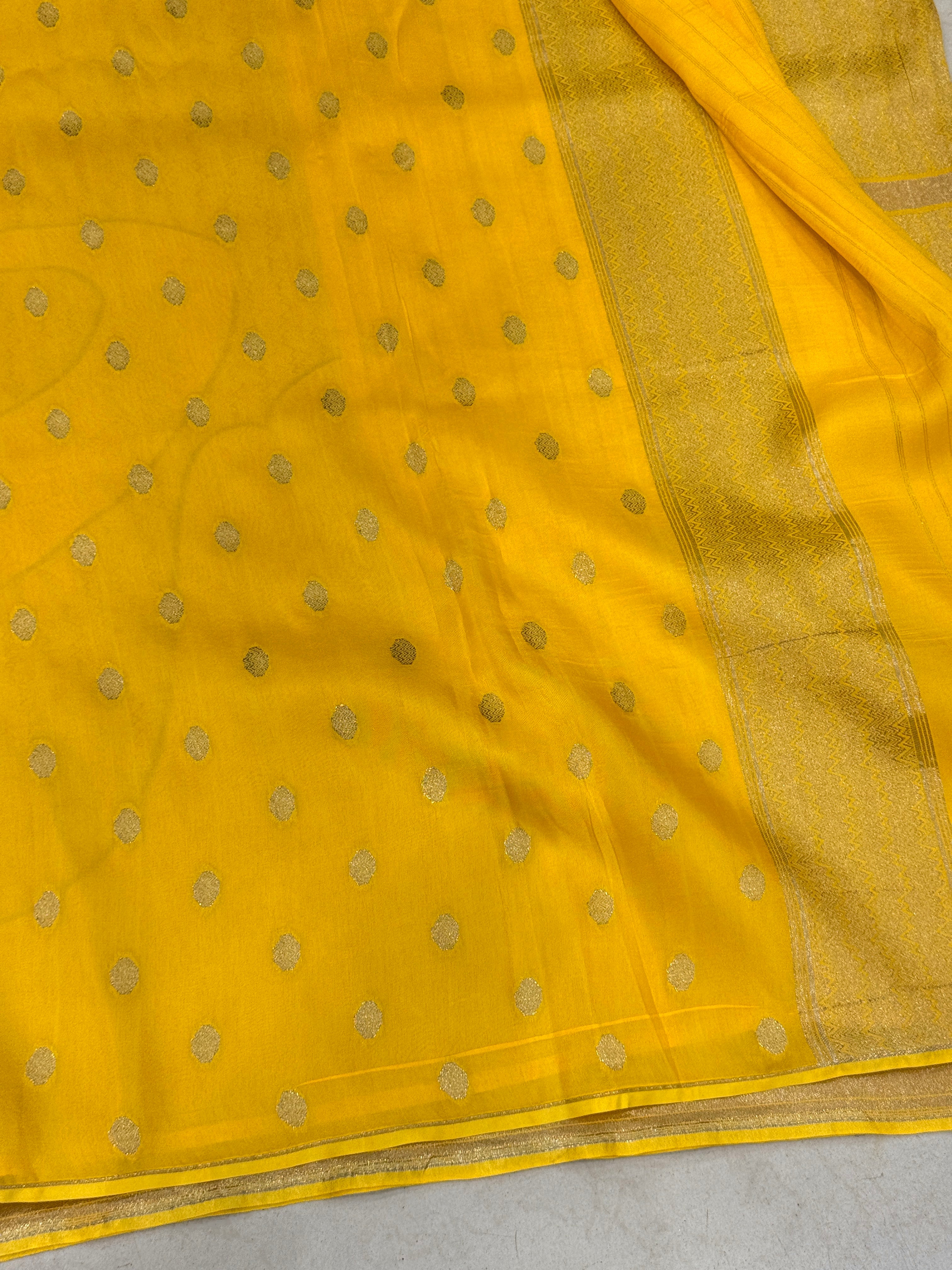 Yellow Tissue Munga Crane Saree
