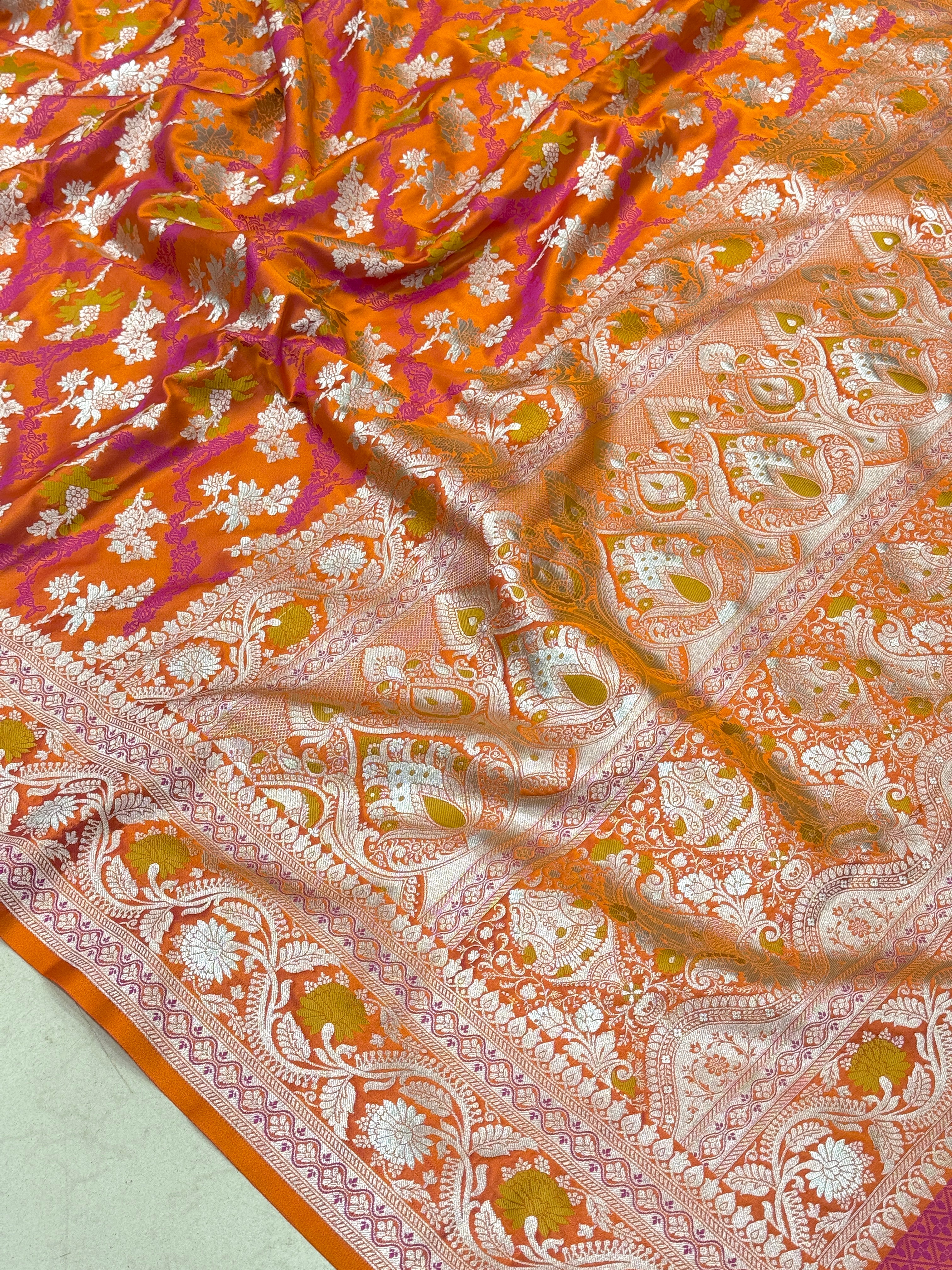 Orange Banarasi Silk Meenkari Jaal Saree