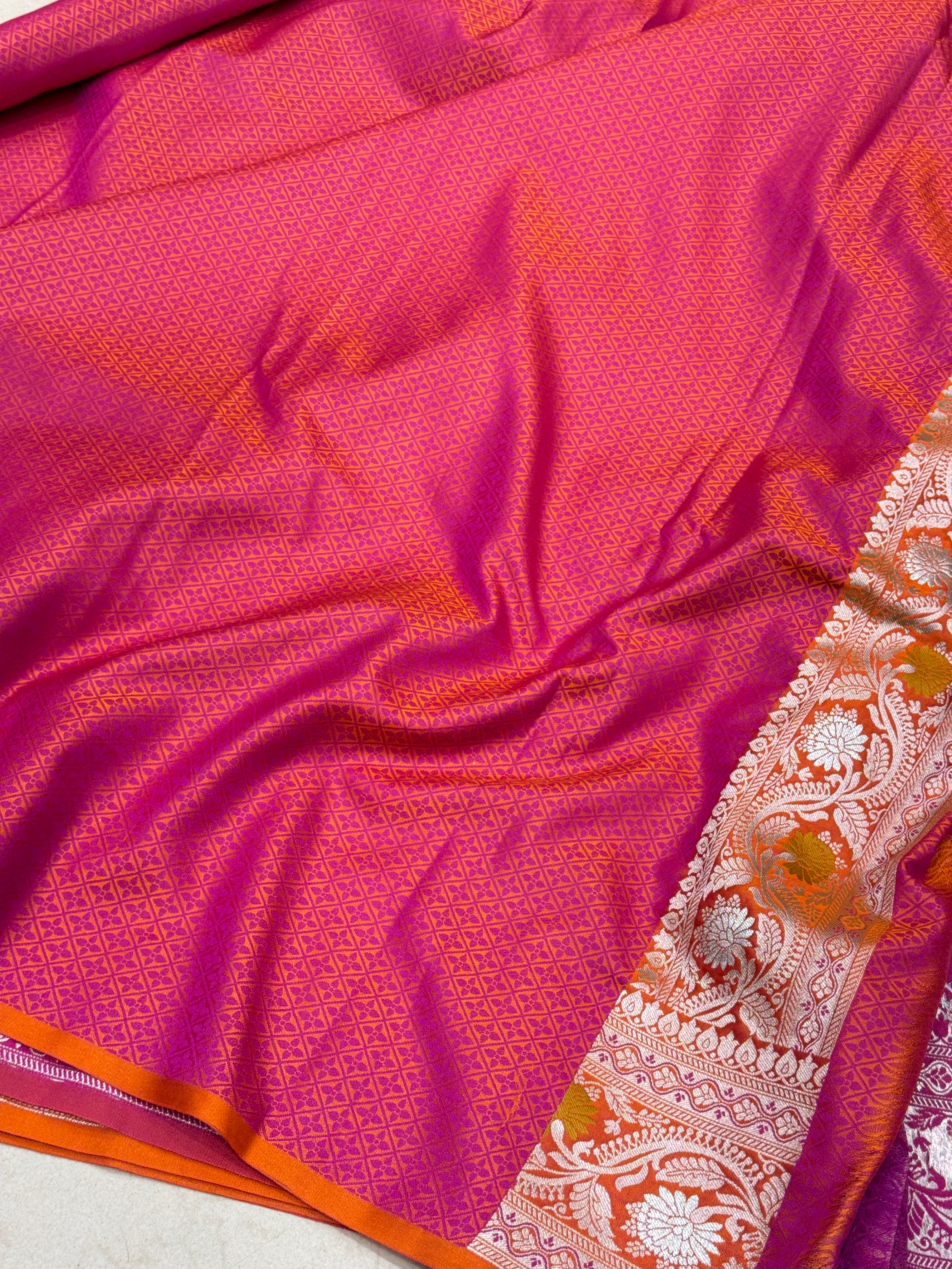 Orange Banarasi Silk Meenkari Jaal Saree