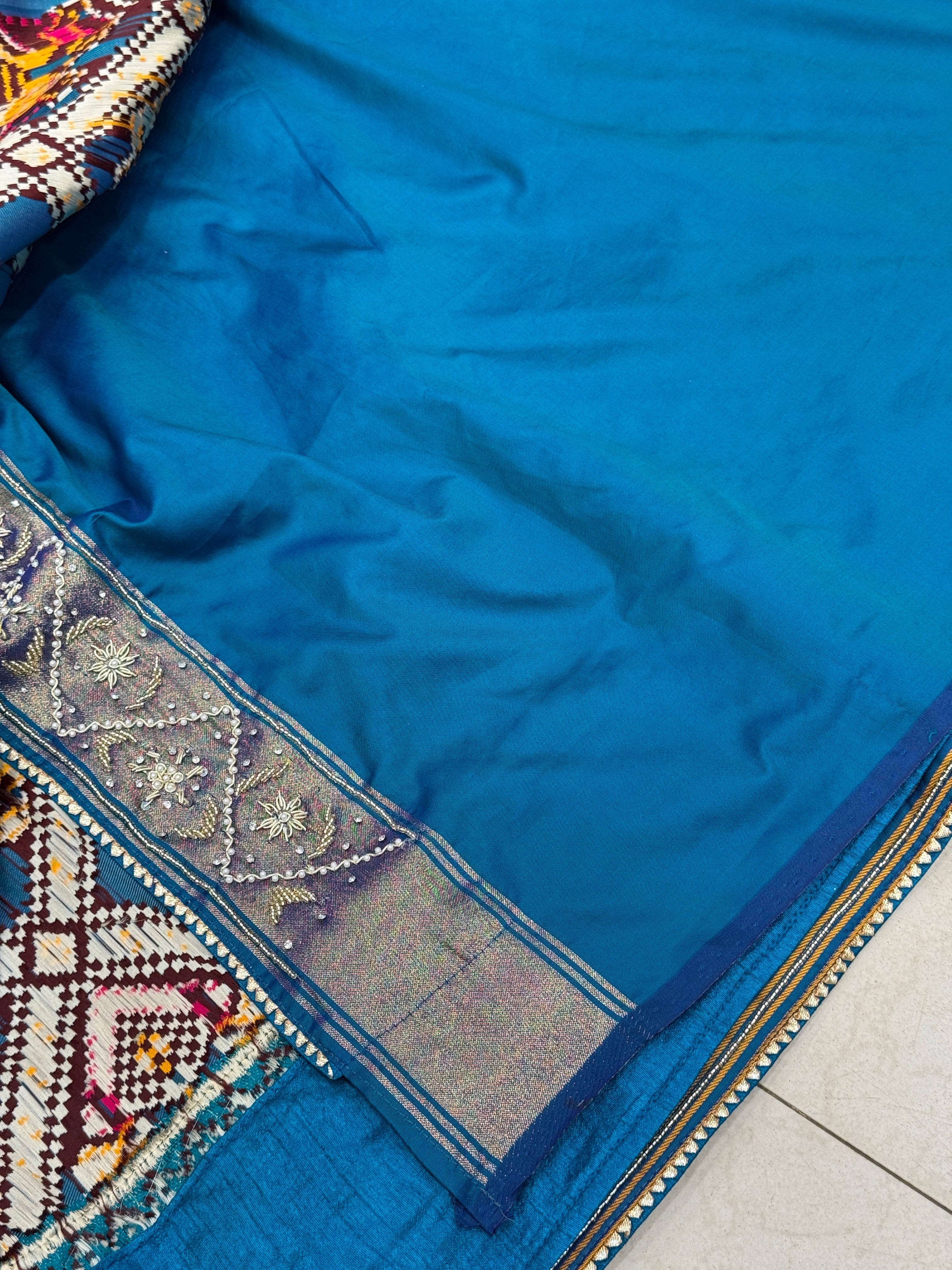 Blue Rajkoti Patola Weaved Hand Embroidery Saree
