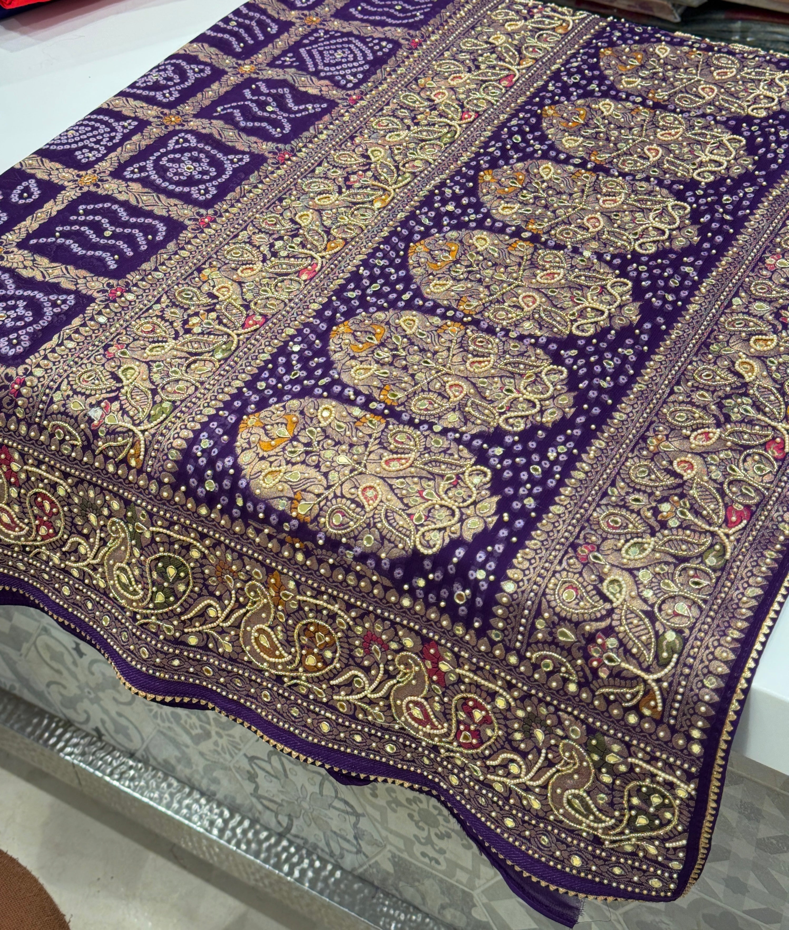 Purple Gharchola Moti Hand Embroidery Saree