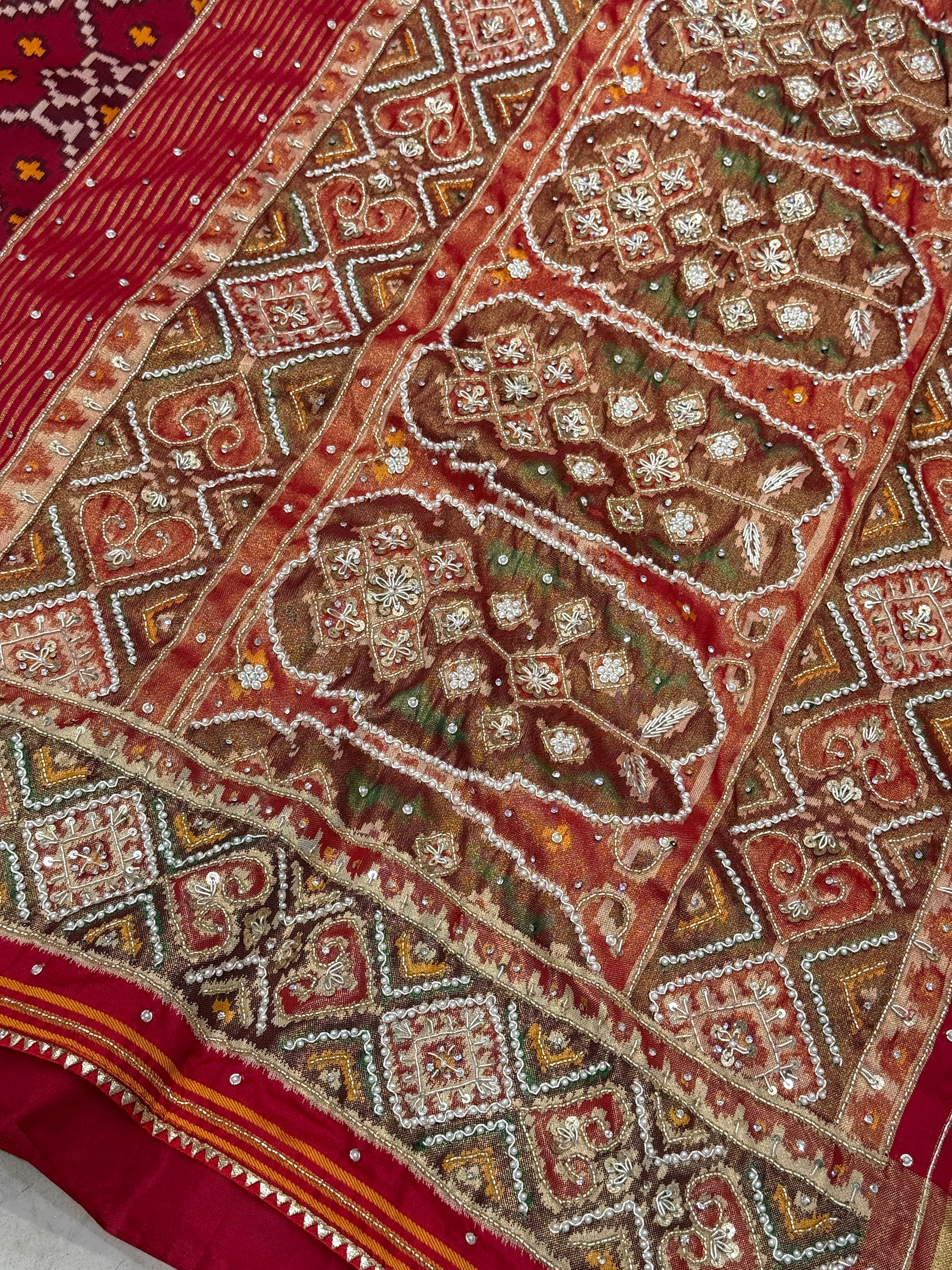 Maroon Green Big Elephant Hand Embroidery Saree