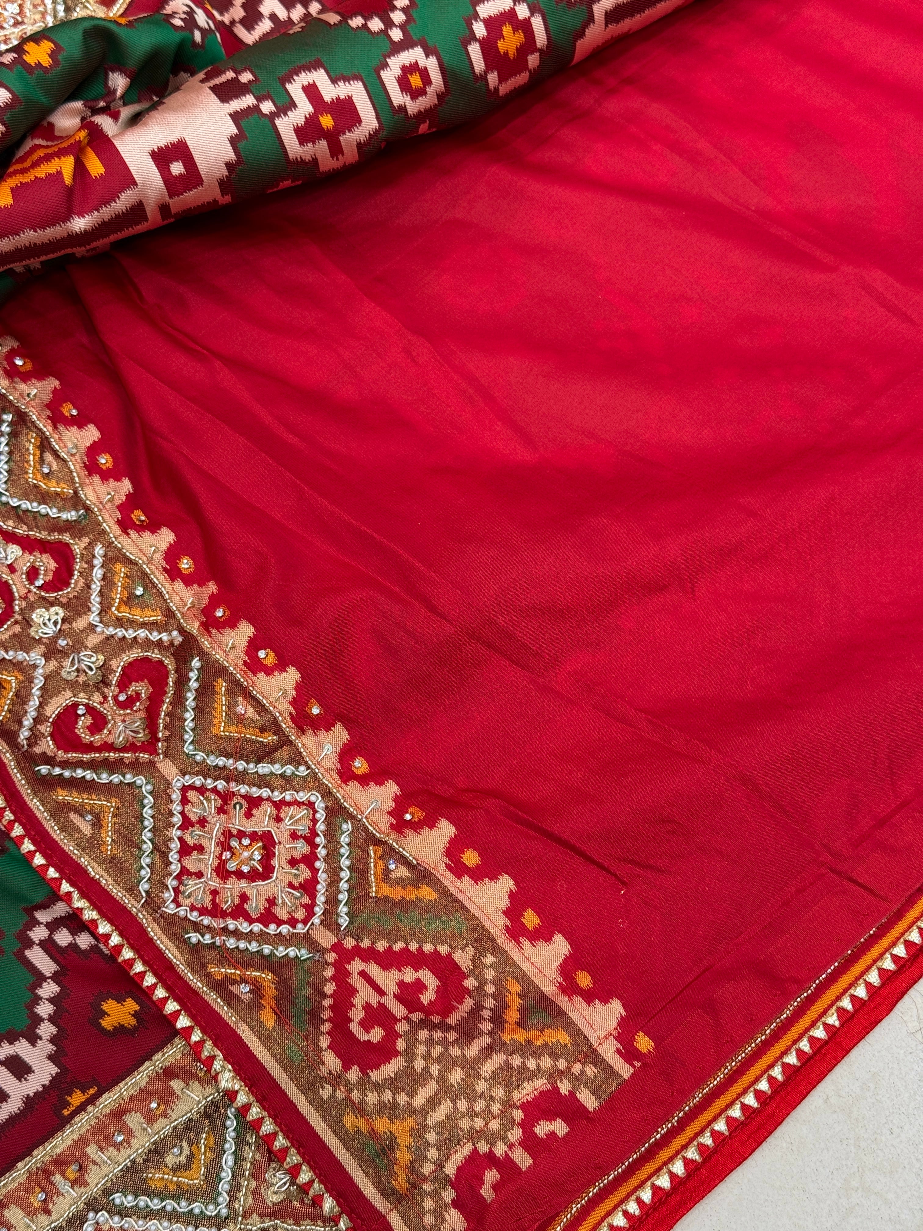 Maroon Green Big Elephant Hand Embroidery Saree