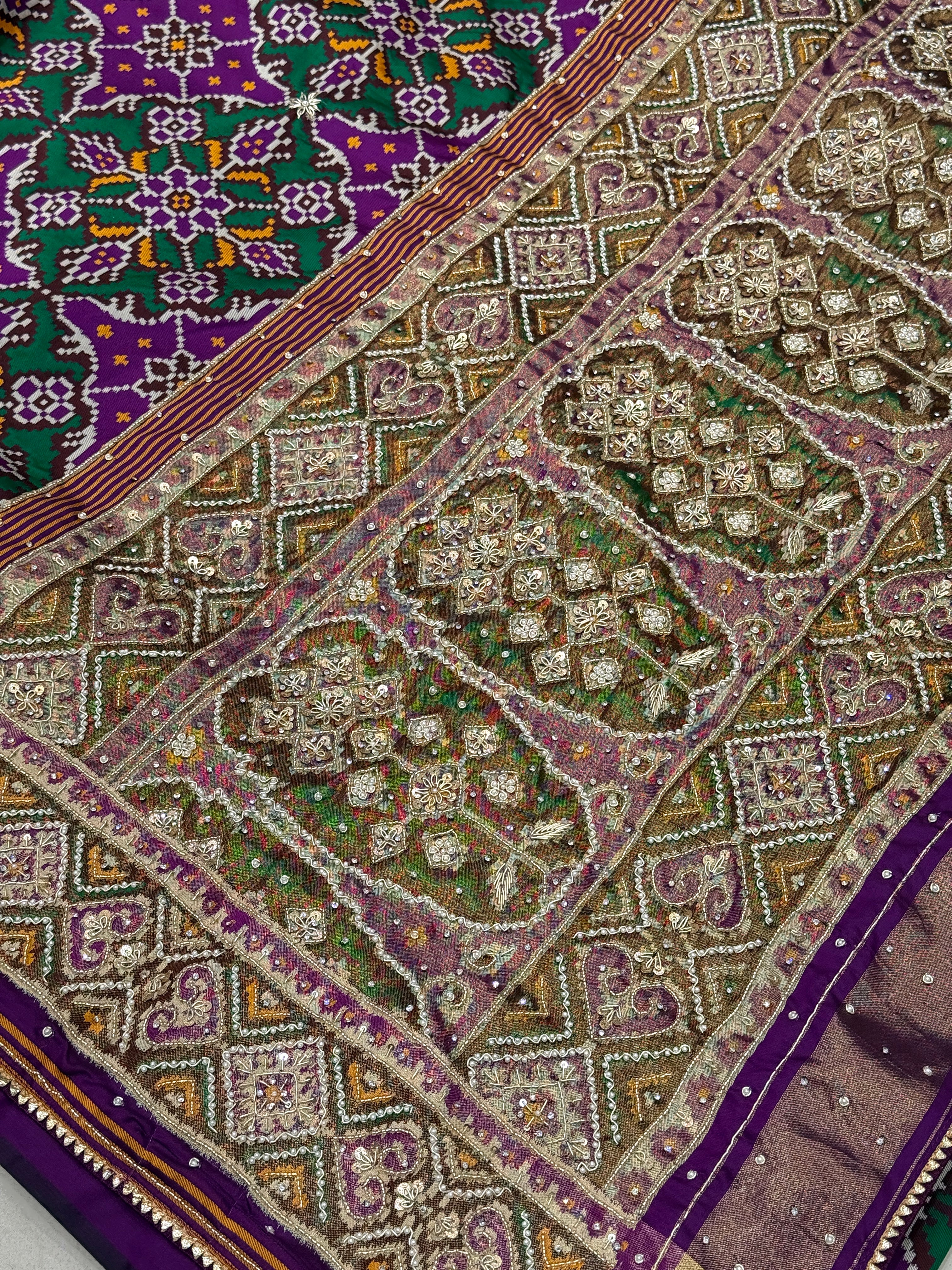 Purple Chhabdi Bhat Patola Hand Embroidery Saree