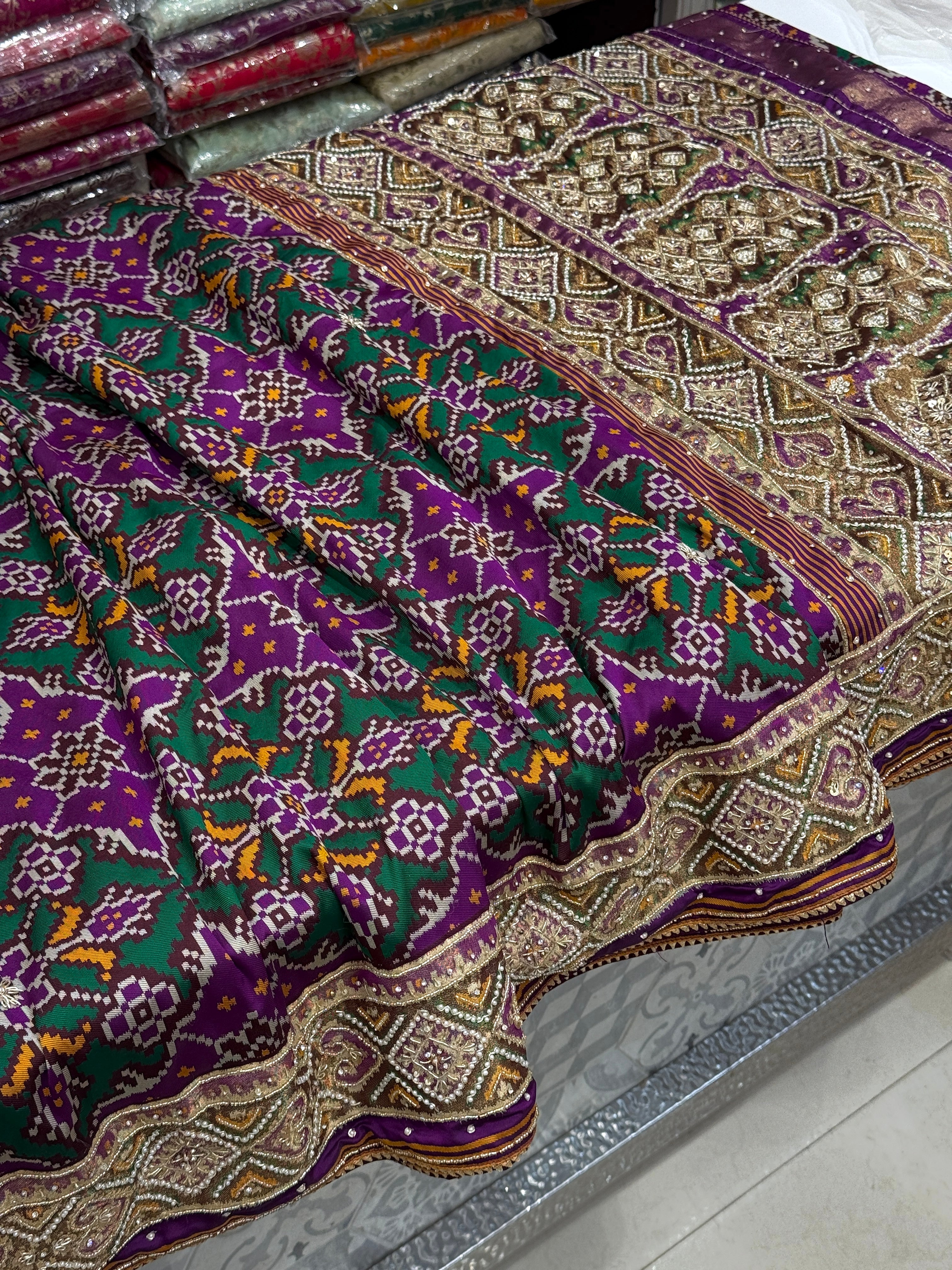 Purple Chhabdi Bhat Patola Hand Embroidery Saree