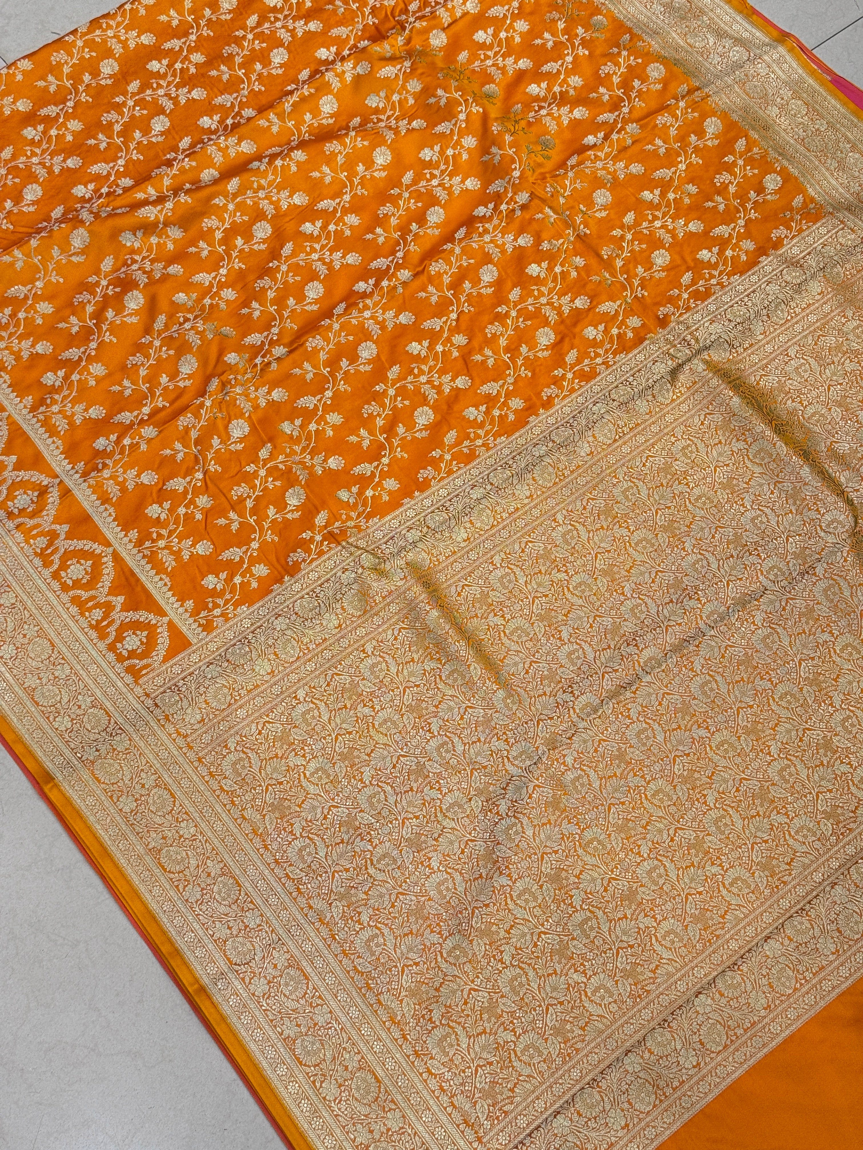 Mango Yellow Banarasi Silk Crown Border Saree