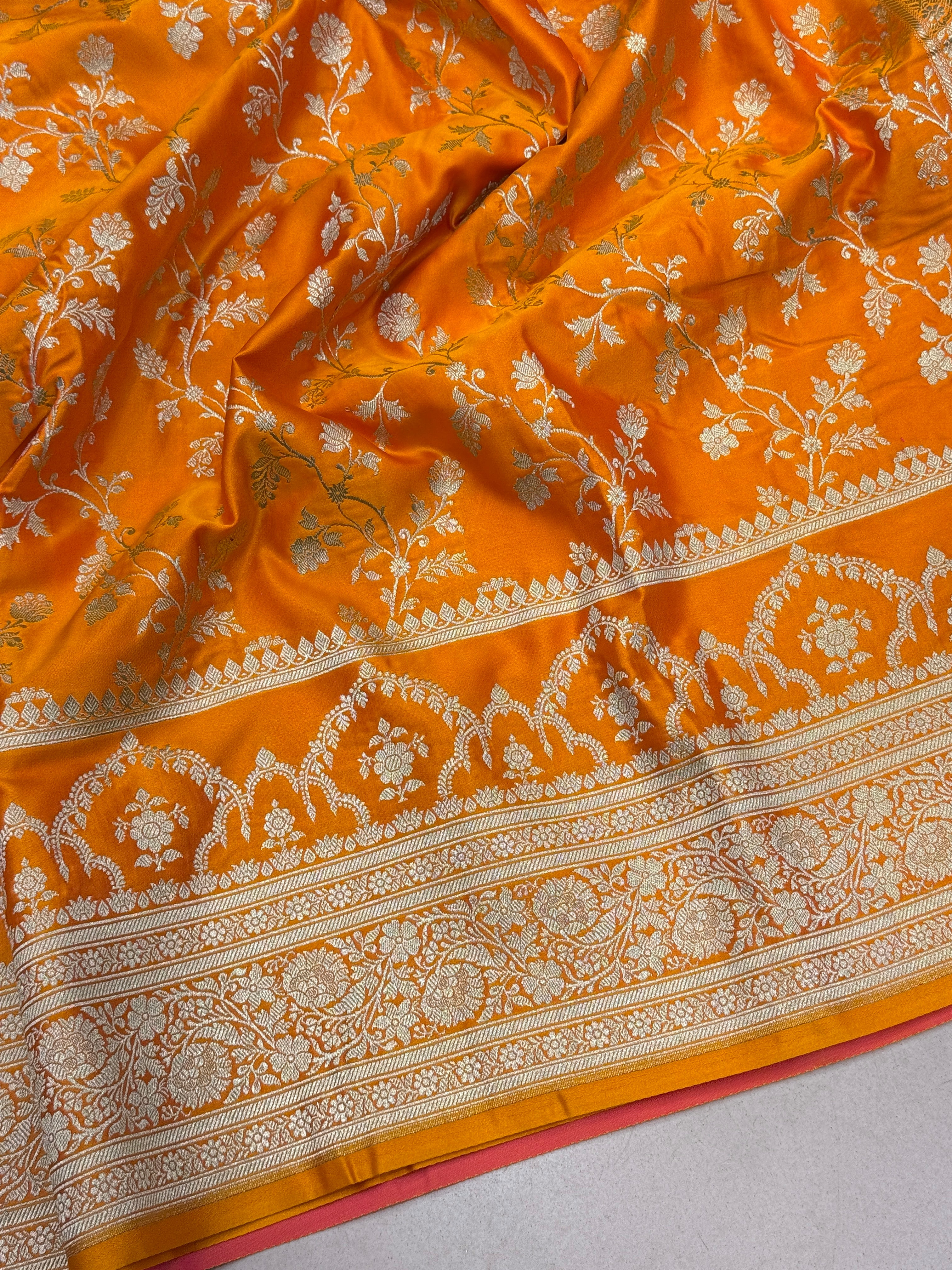 Mango Yellow Banarasi Silk Crown Border Saree