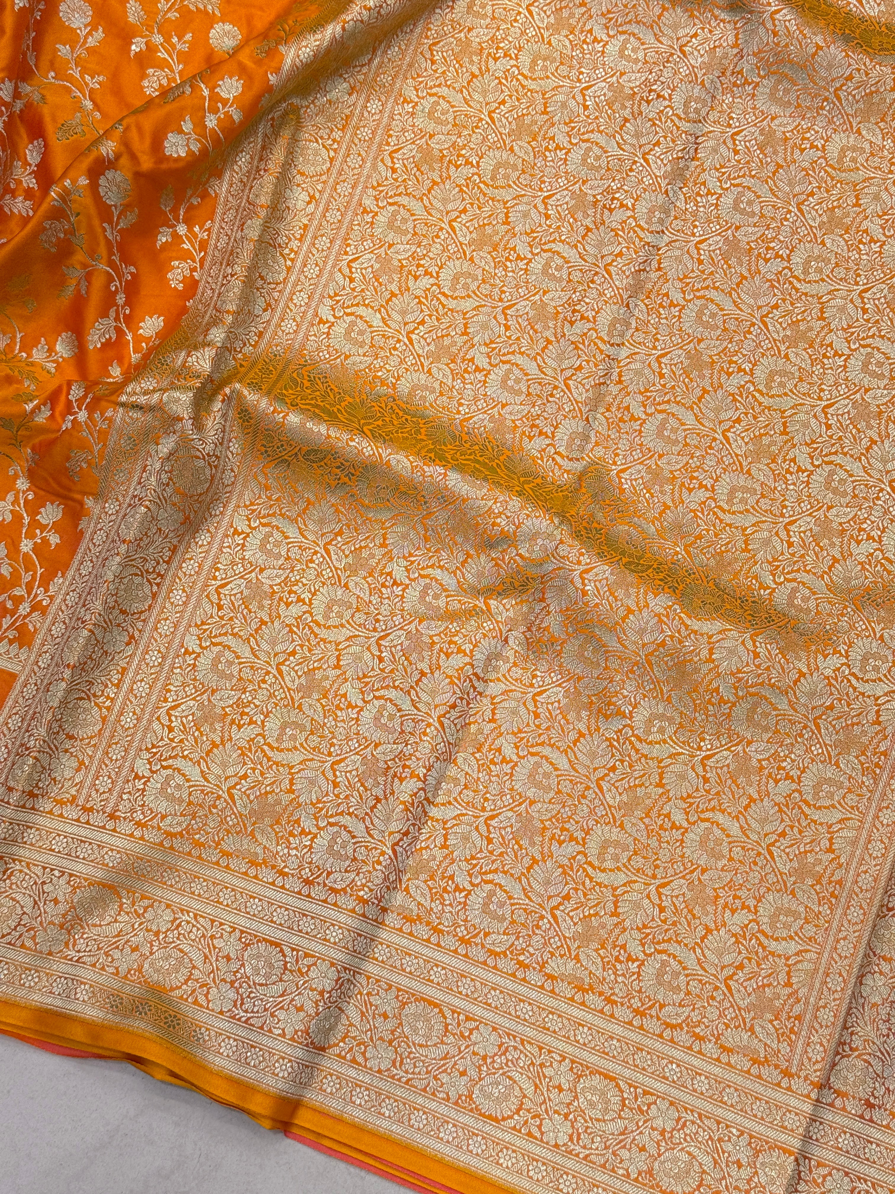 Mango Yellow Banarasi Silk Crown Border Saree