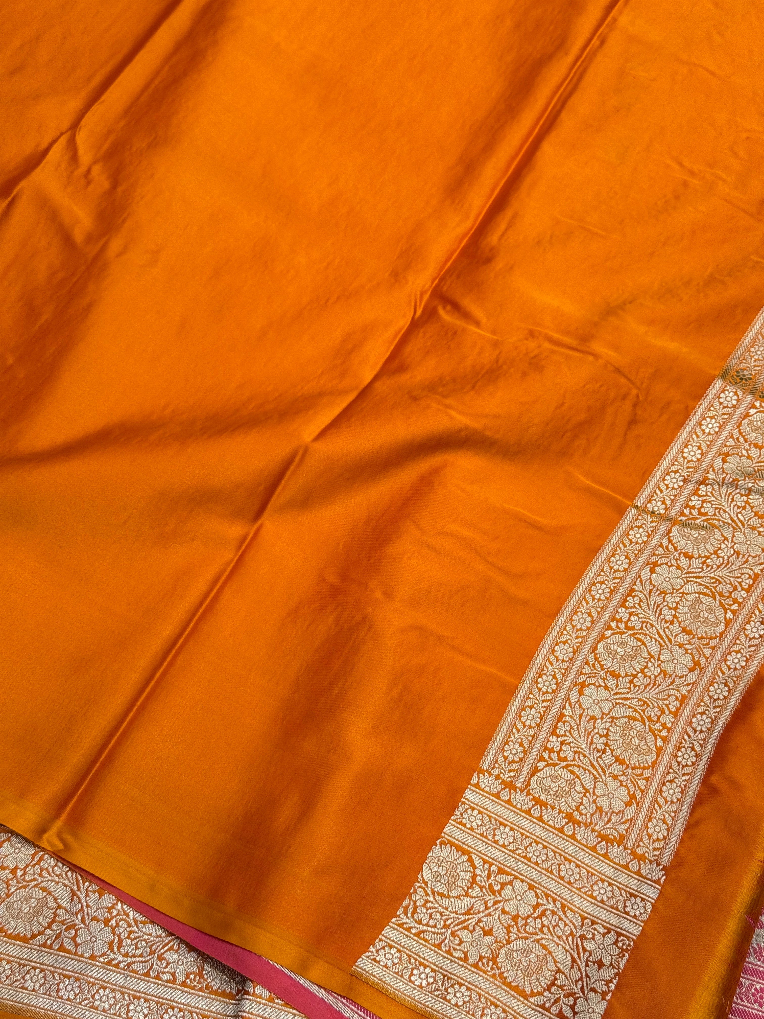 Mango Yellow Banarasi Silk Crown Border Saree