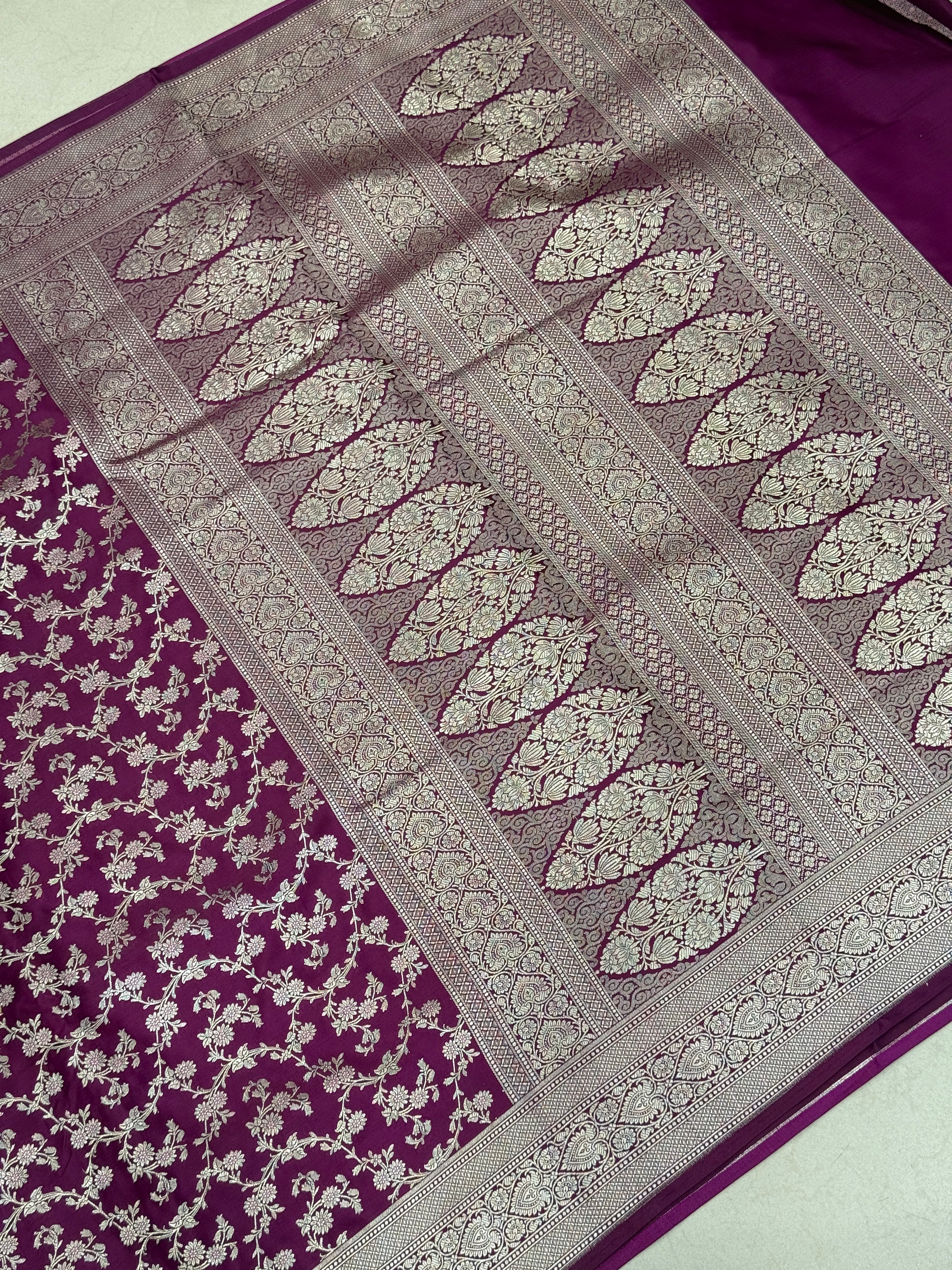 Wine Banarasi Silk Heart Border Saree