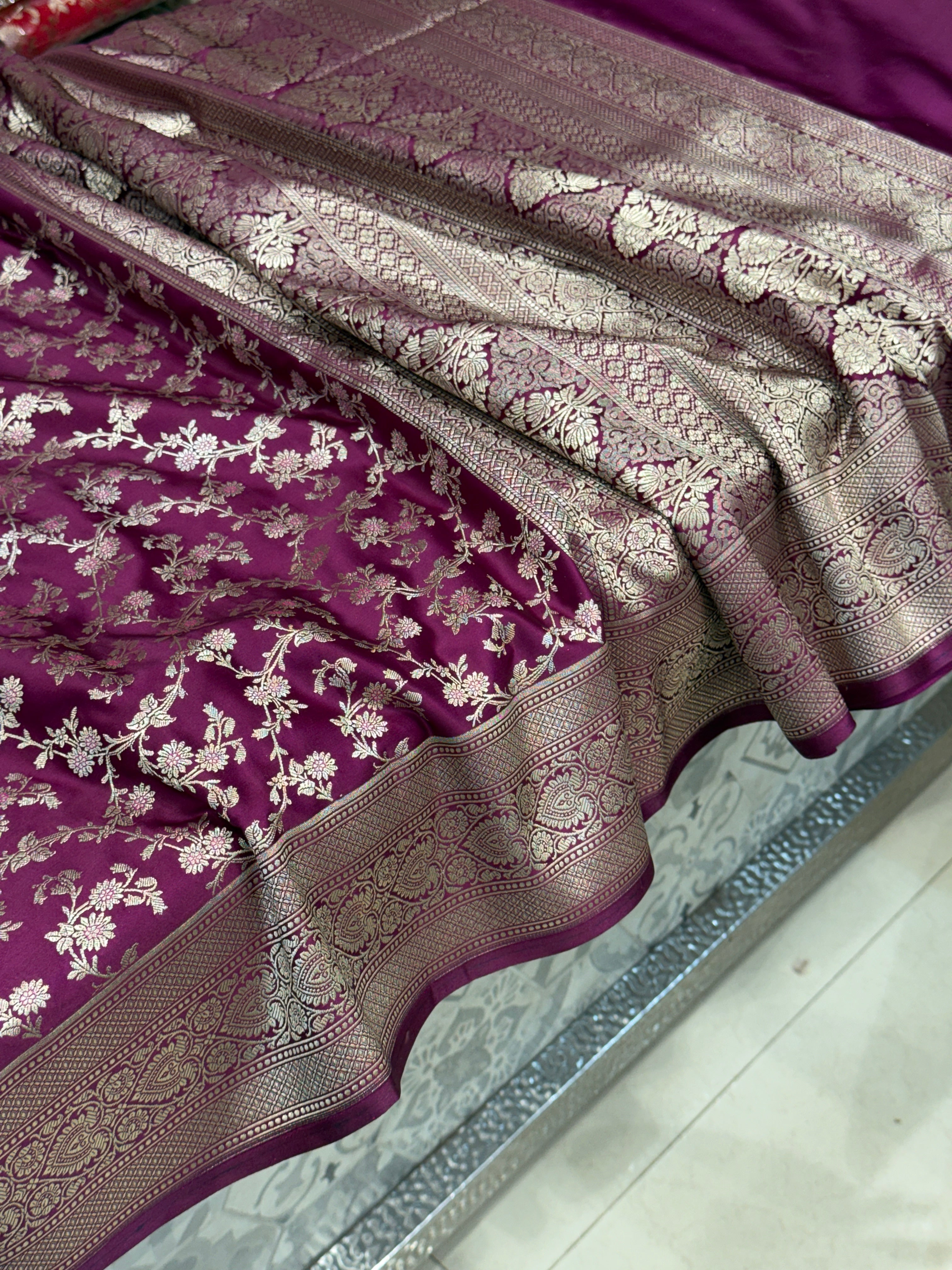 Wine Banarasi Silk Heart Border Saree