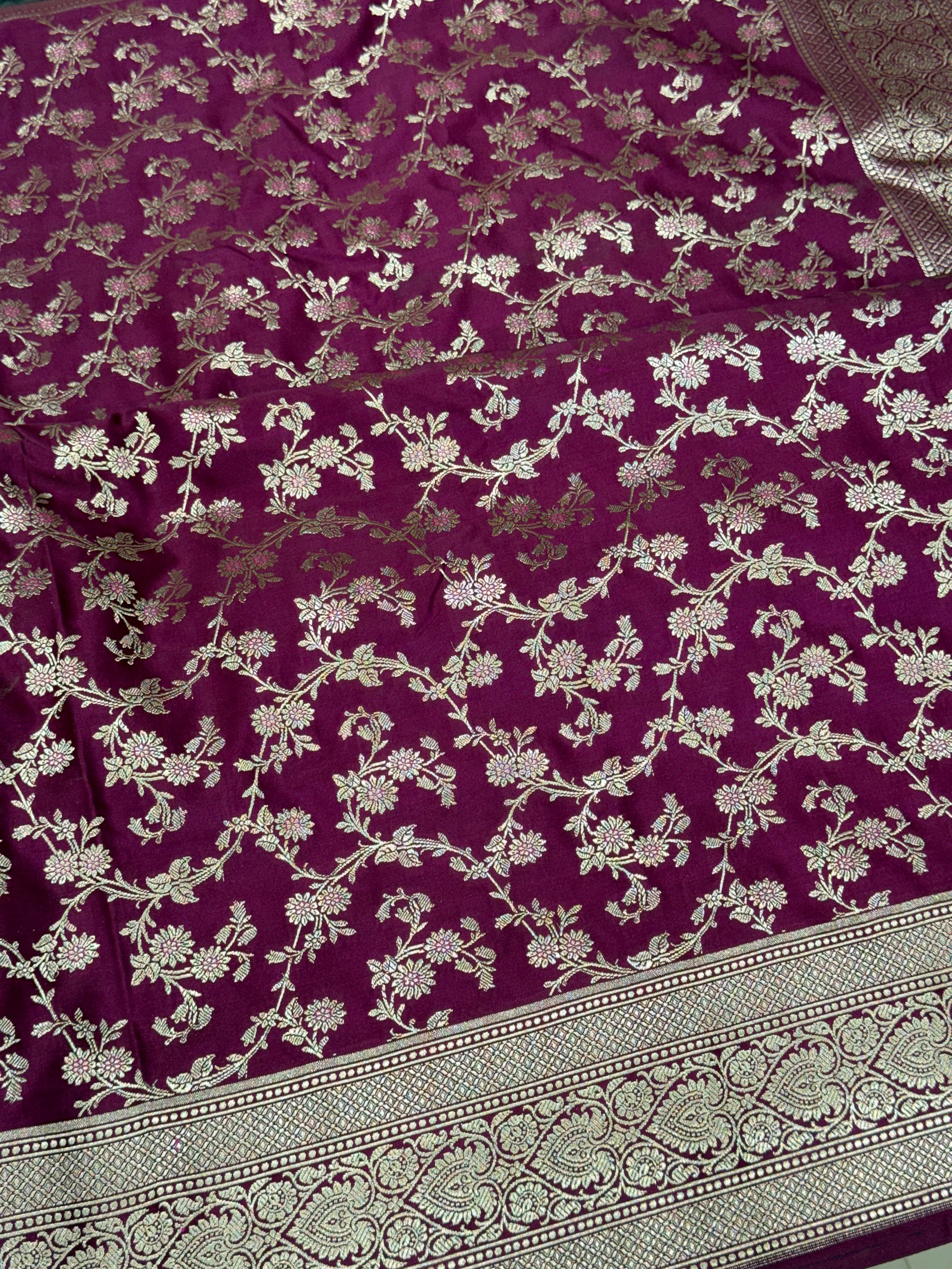Wine Banarasi Silk Heart Border Saree