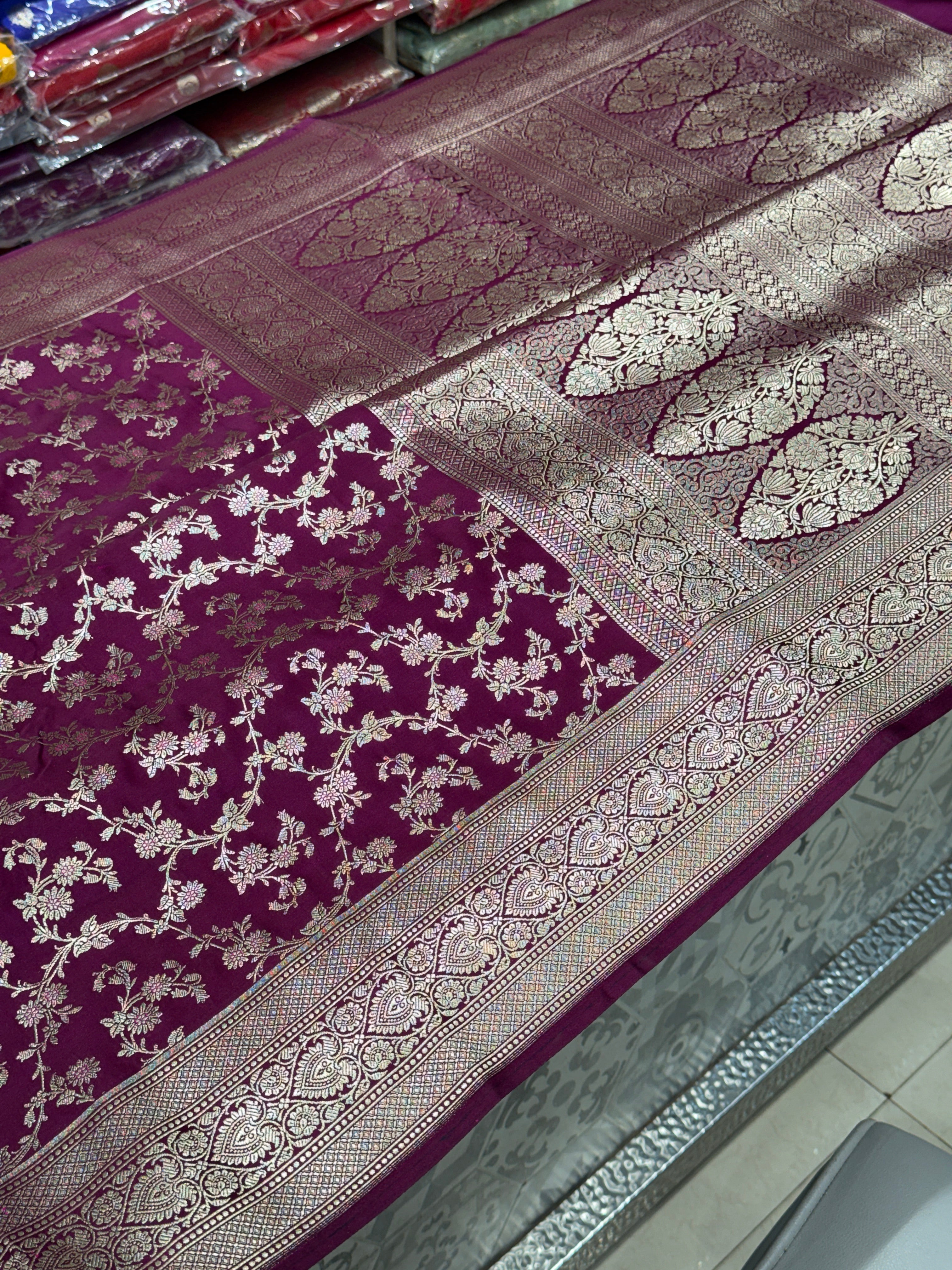 Wine Banarasi Silk Heart Border Saree
