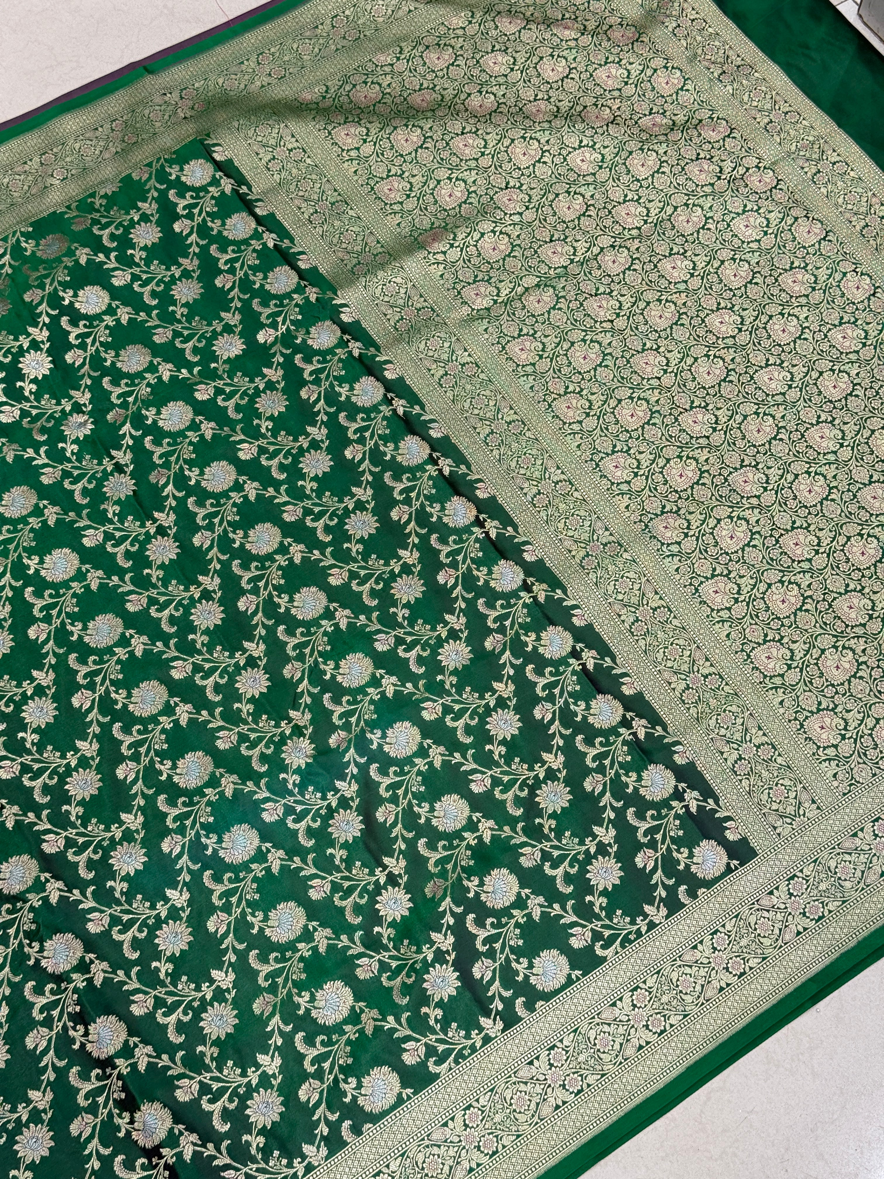 Bottle Green Banarasi Silk Small Jaal Saree