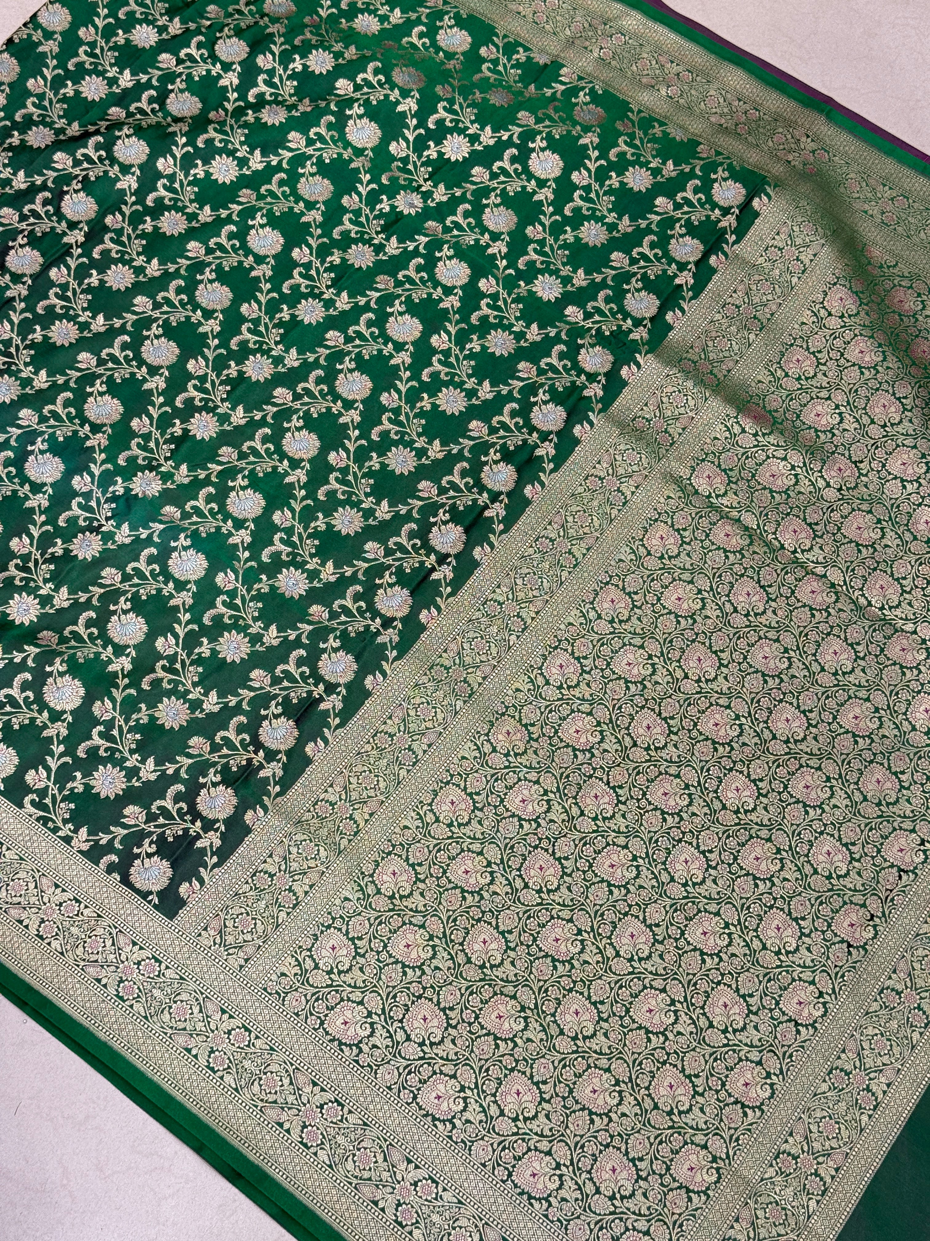 Bottle Green Banarasi Silk Small Jaal Saree