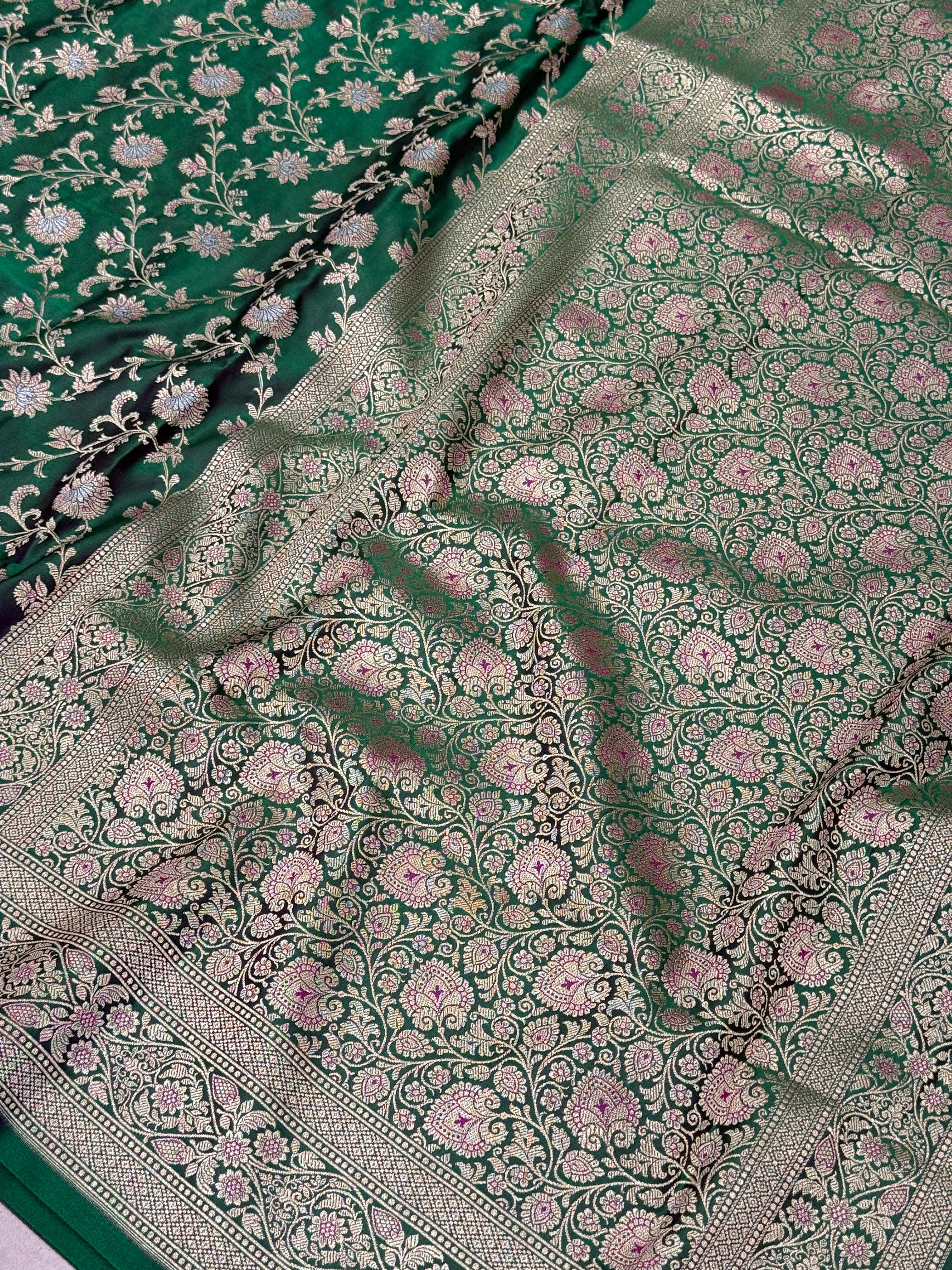 Bottle Green Banarasi Silk Small Jaal Saree