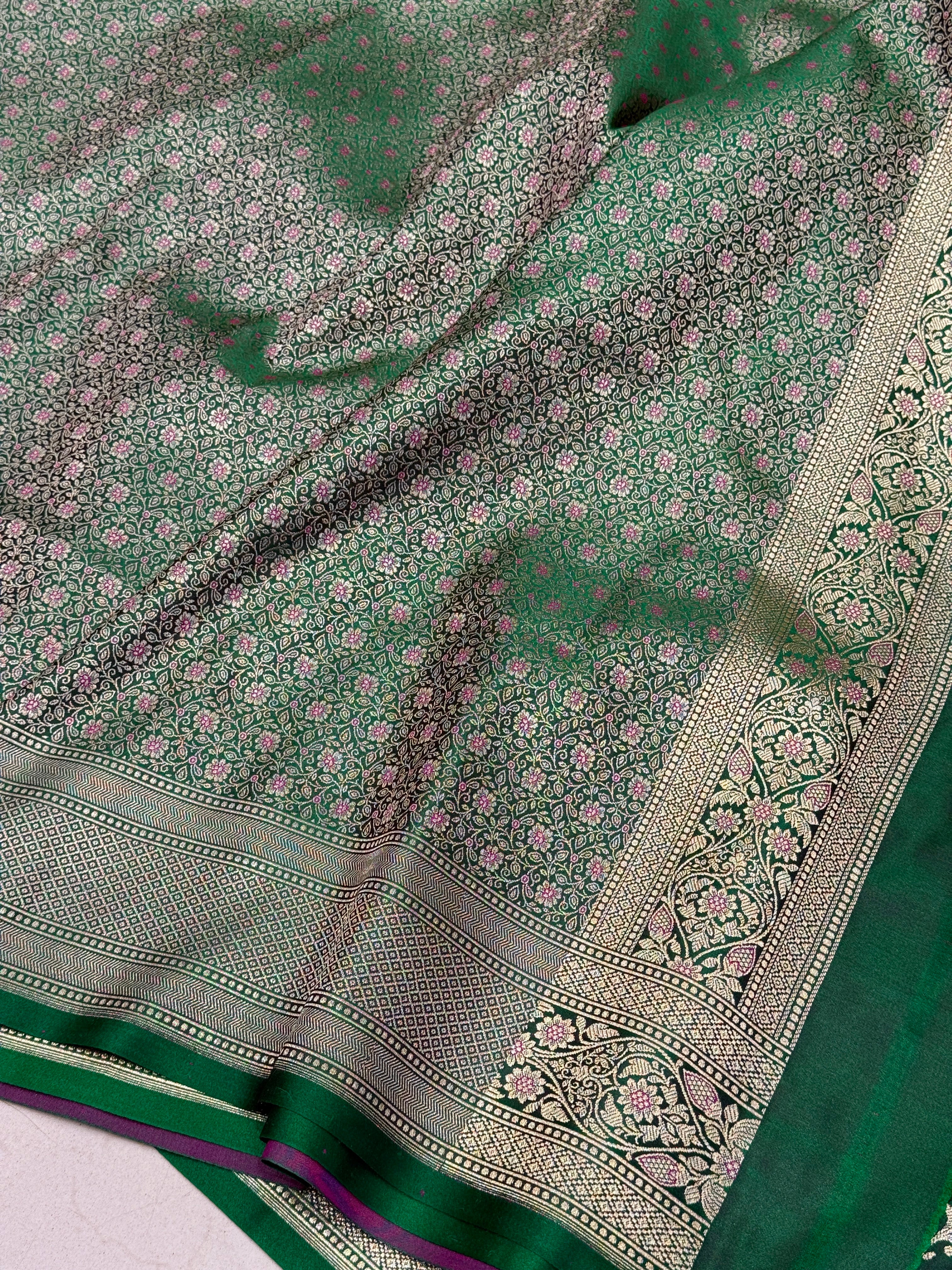 Bottle Green Banarasi Silk Small Jaal Saree
