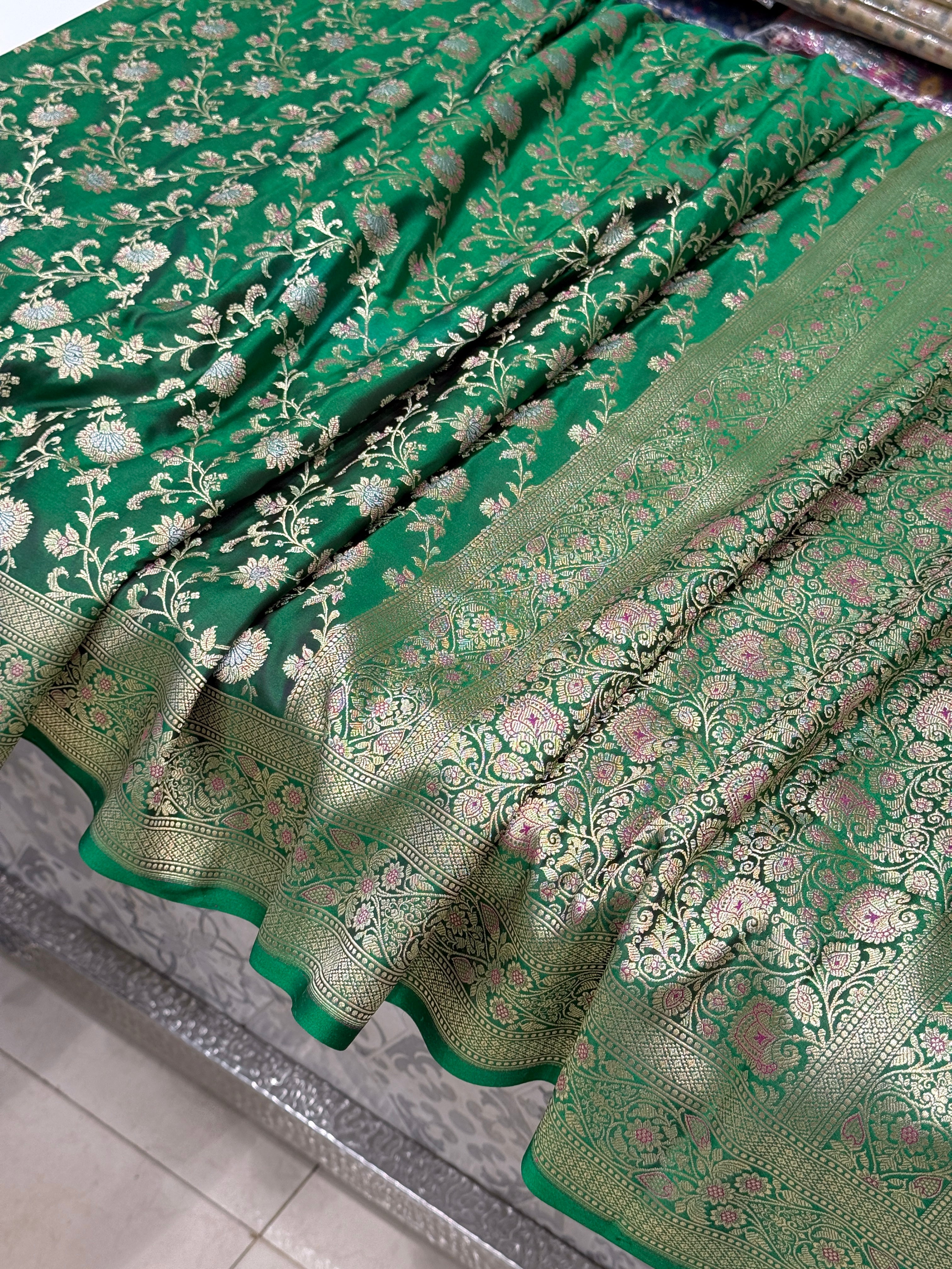 Bottle Green Banarasi Silk Small Jaal Saree