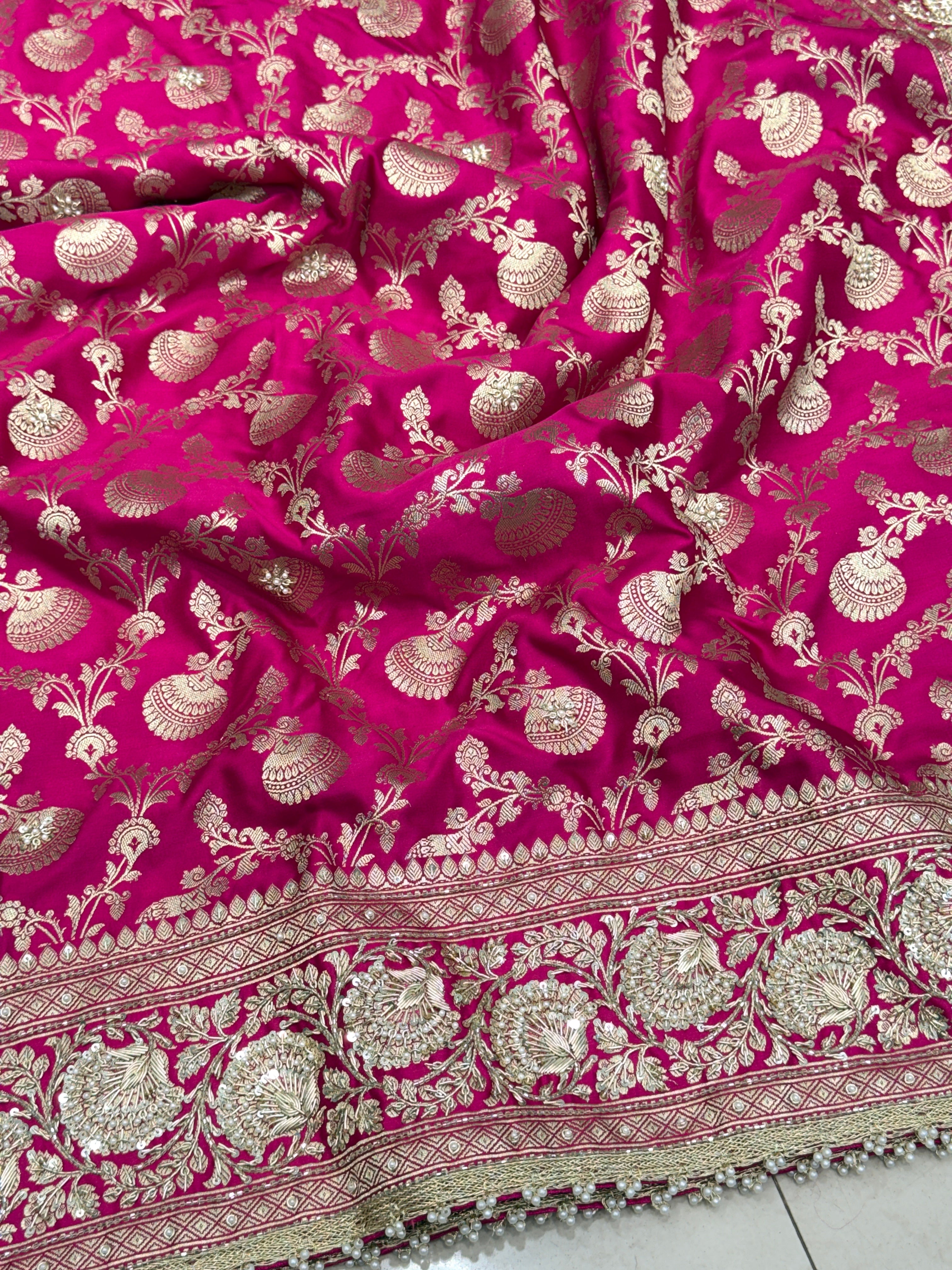 Rani Banarasi Big Jaal Zardozi Hand Embroidery Saree