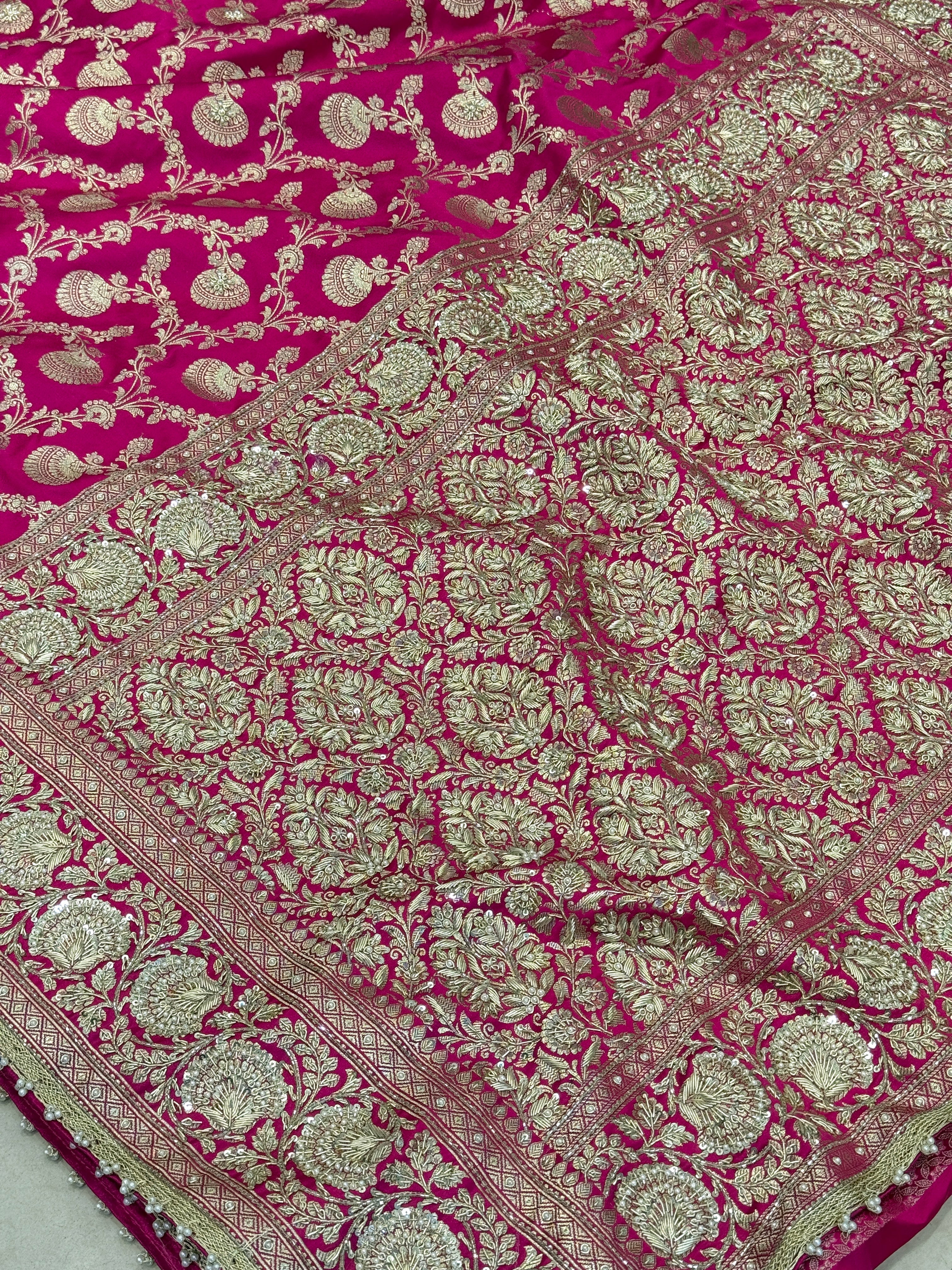 Rani Banarasi Big Jaal Zardozi Hand Embroidery Saree