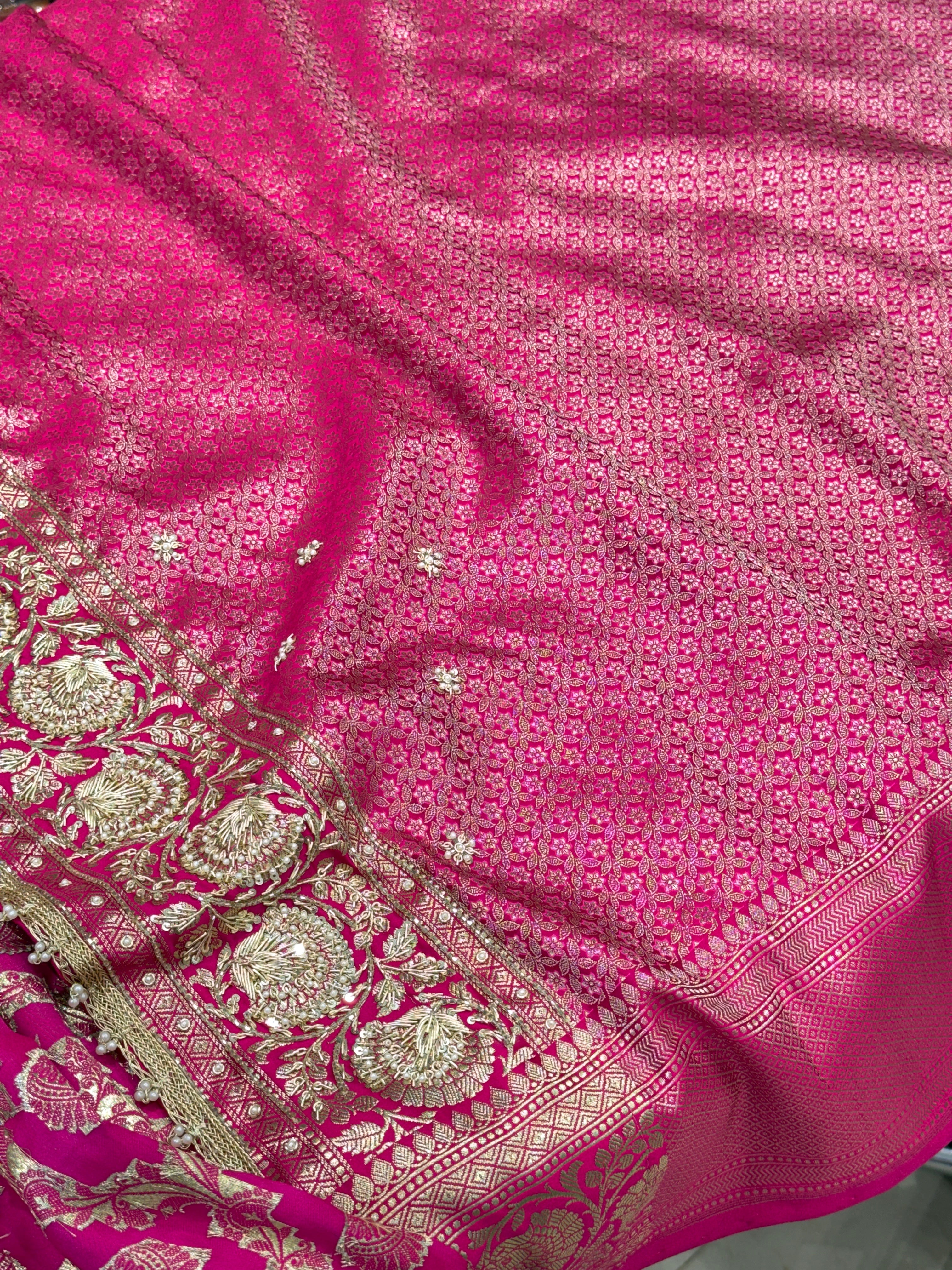 Rani Banarasi Big Jaal Zardozi Hand Embroidery Saree