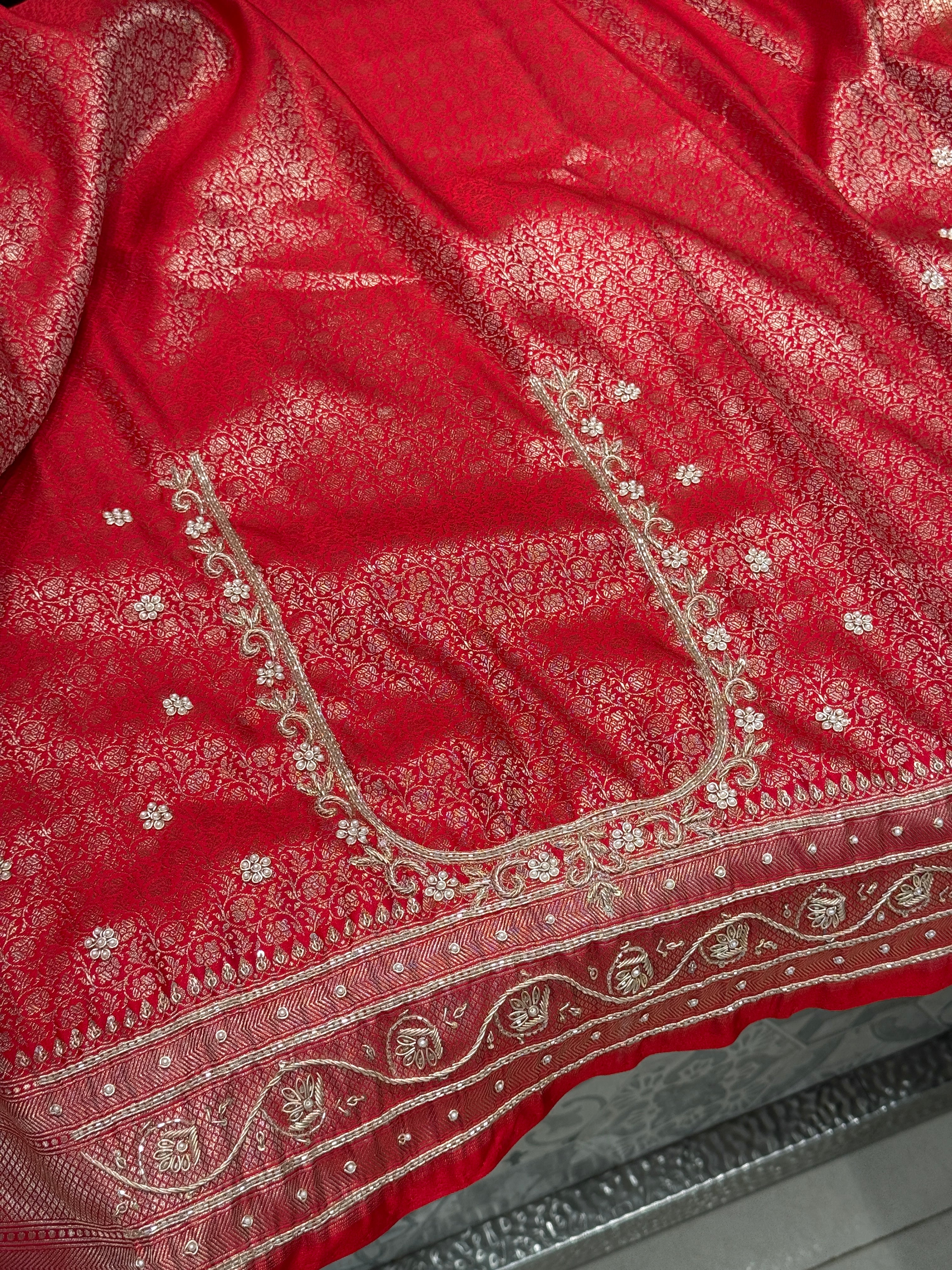 Red Banarasi Silk Sona Rupa Hand Embroidery Saree
