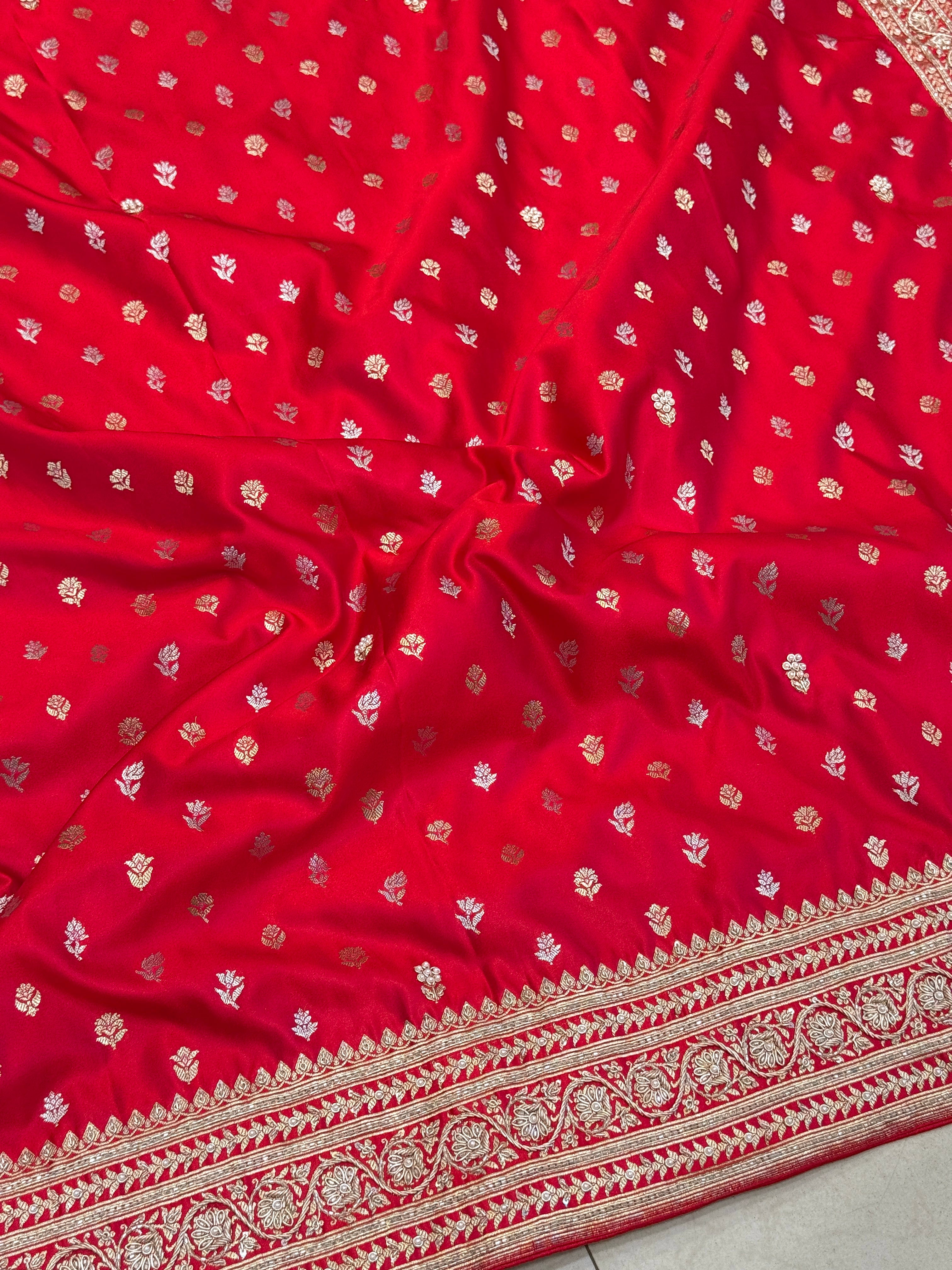 Red Banarasi Silk Sona Rupa Hand Embroidery Saree