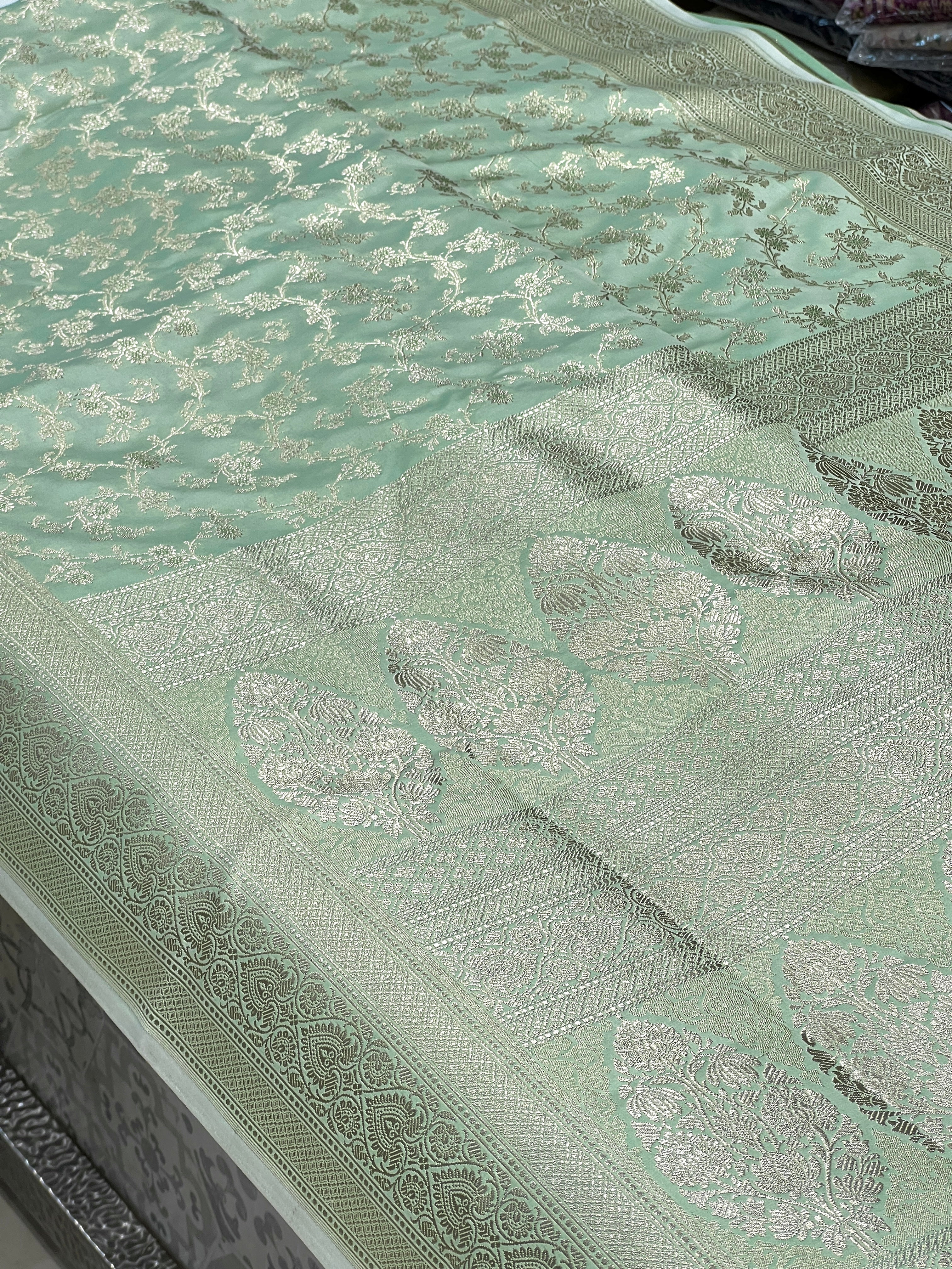 Pista Green Banarasi Silk Heart Border Saree