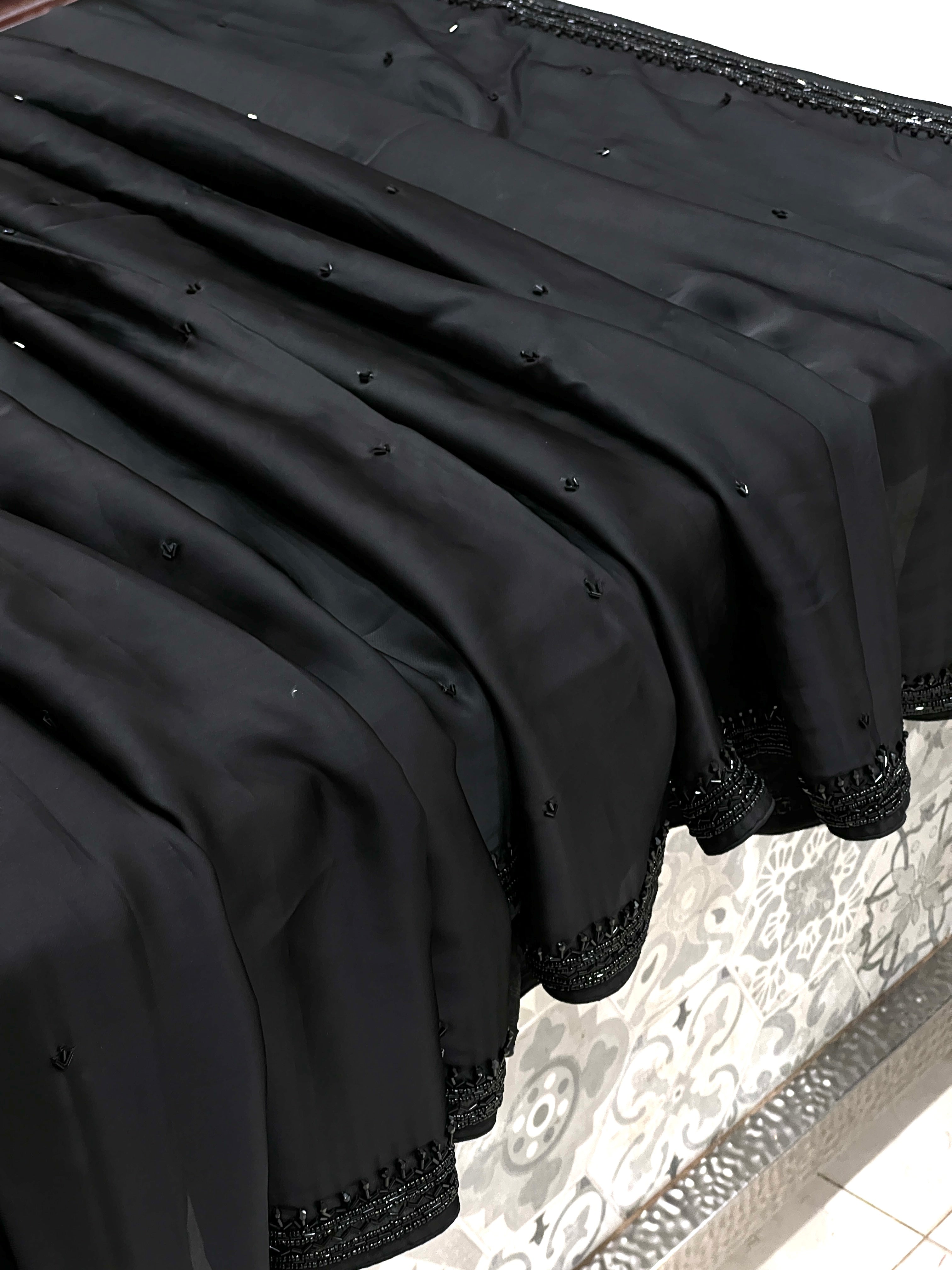 Black Satin Heavy Blouse Saree