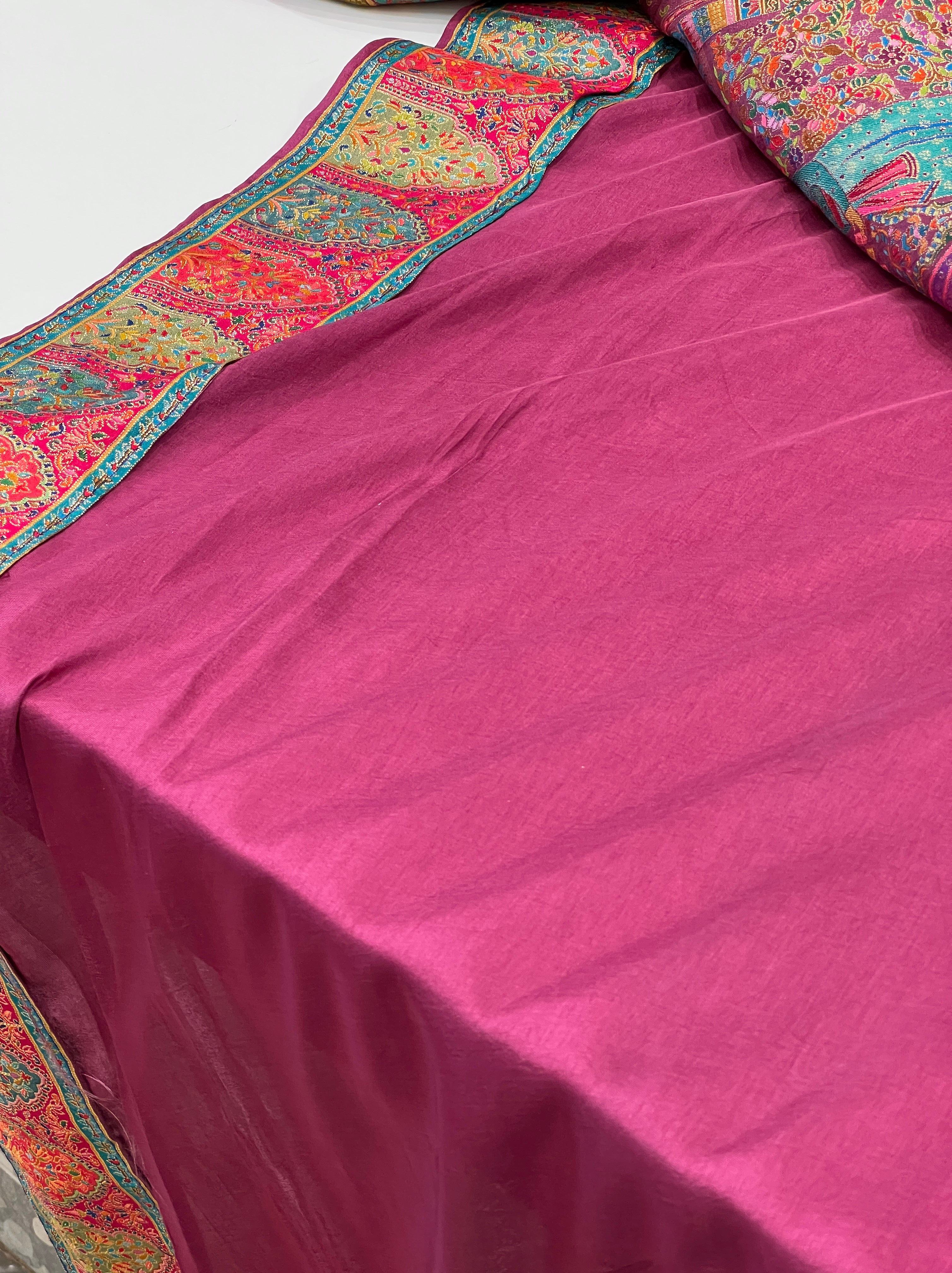 Wine Pashmina Style Darbar Silk Saree