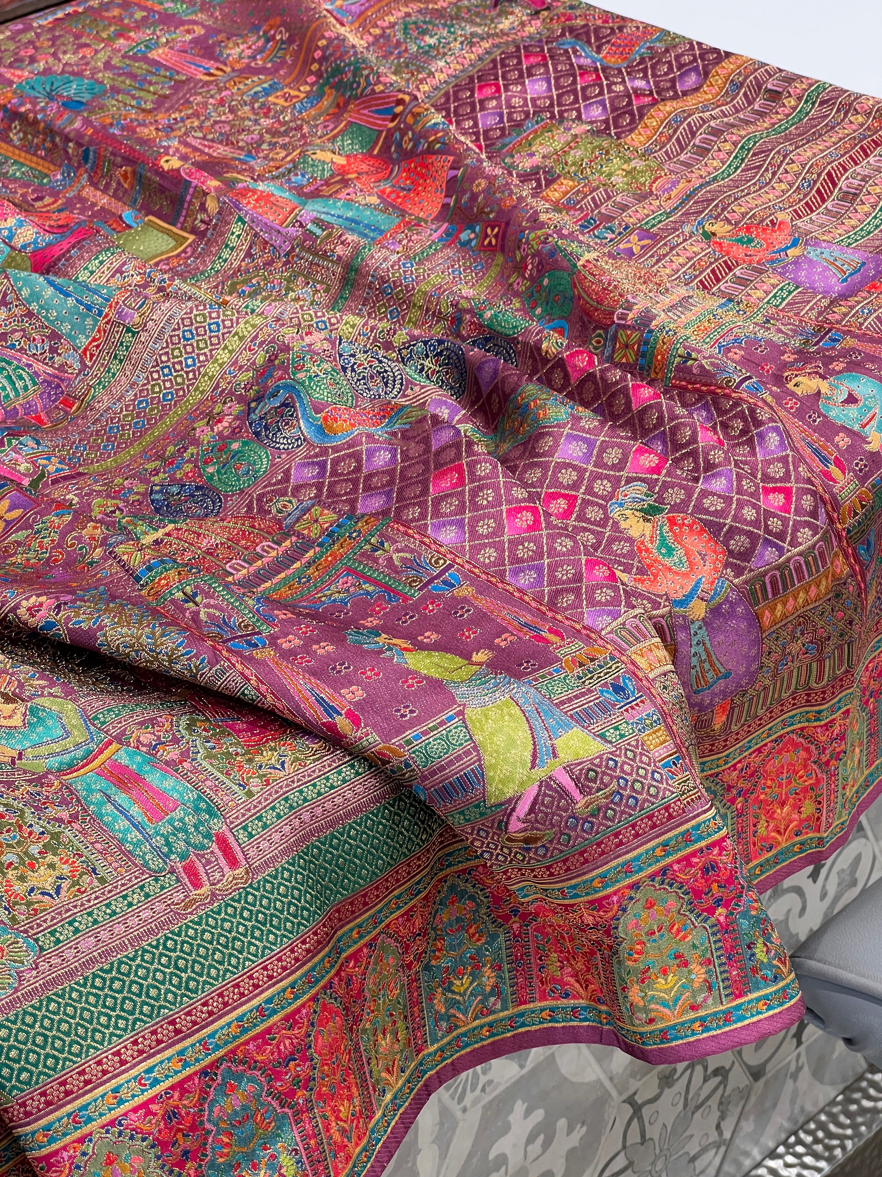Wine Pashmina Style Darbar Silk Saree