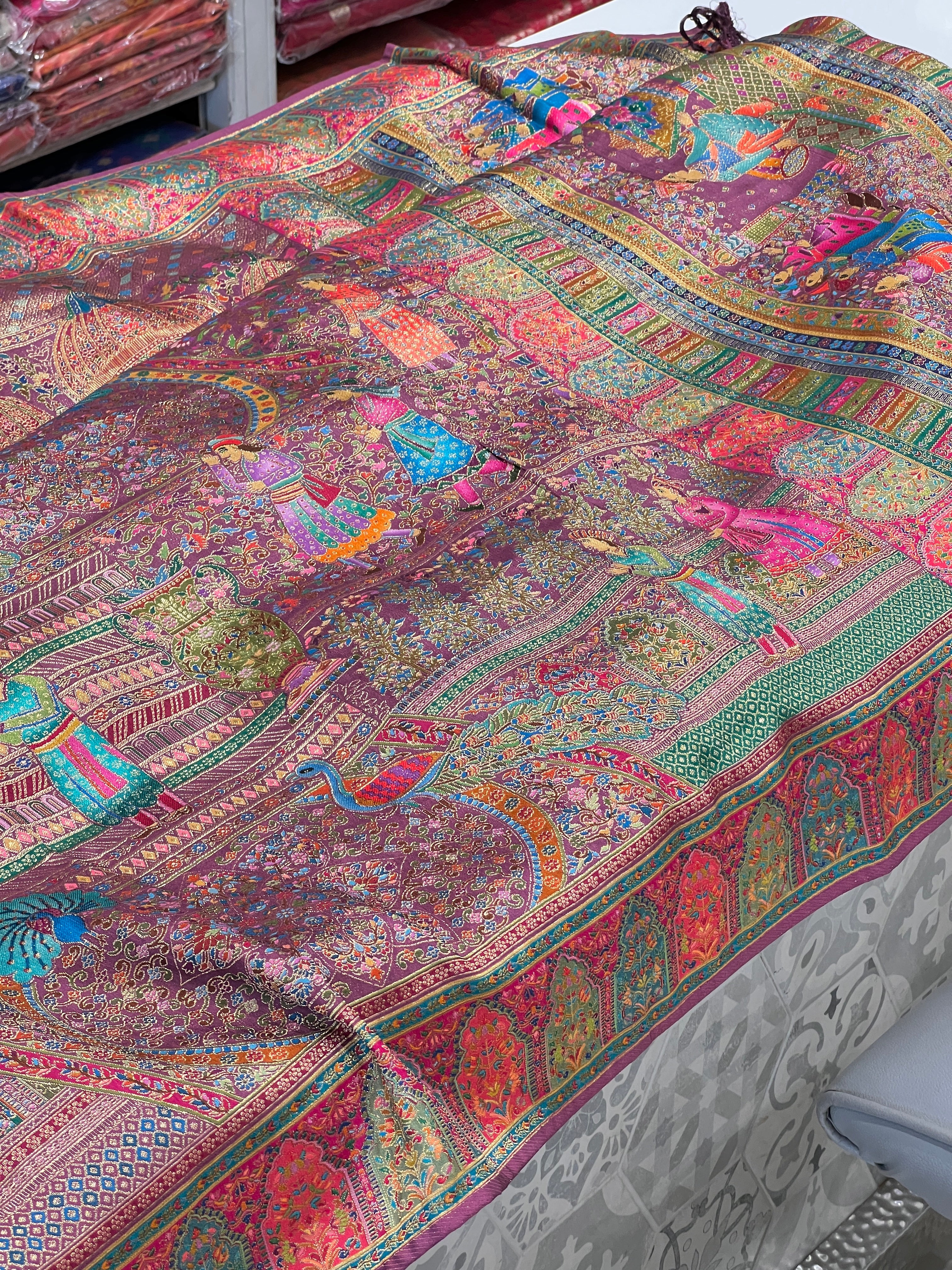 Wine Pashmina Style Darbar Silk Saree