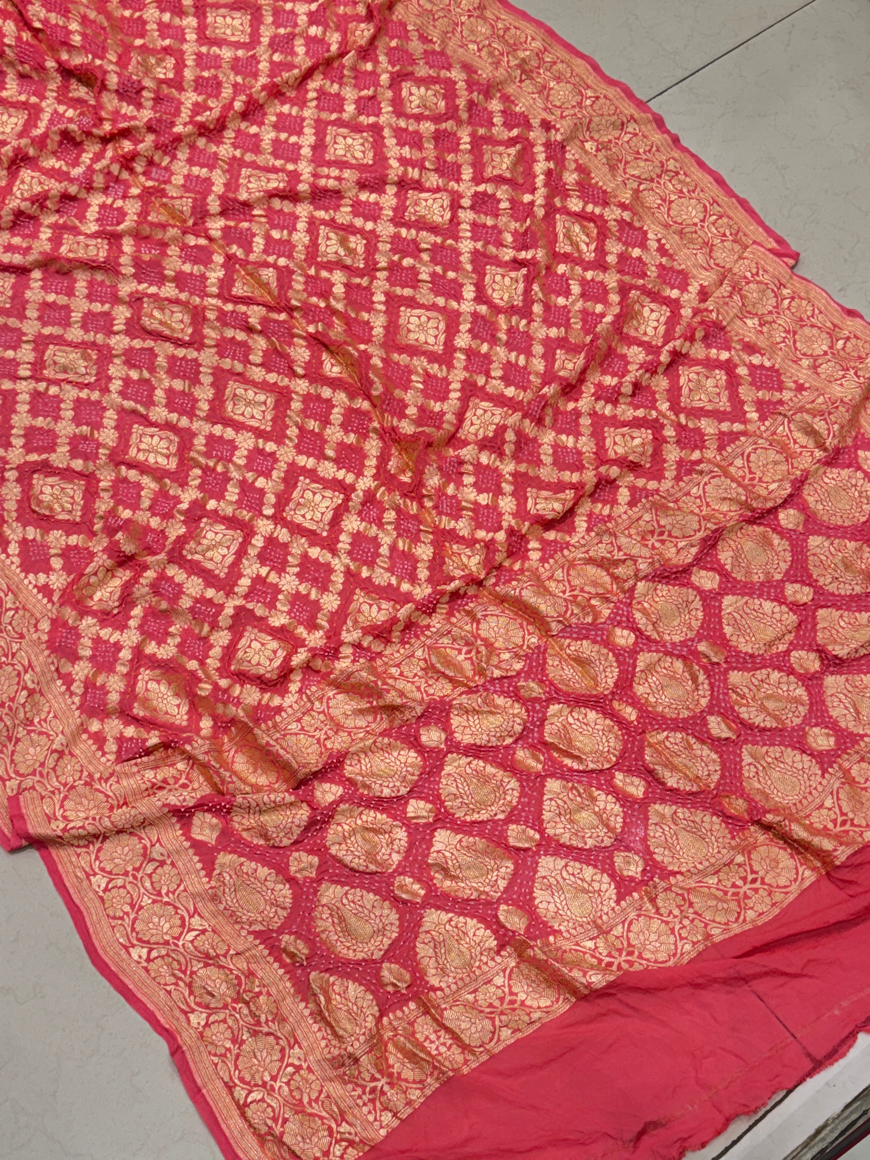 Peach Bandhej Bandhini Saree