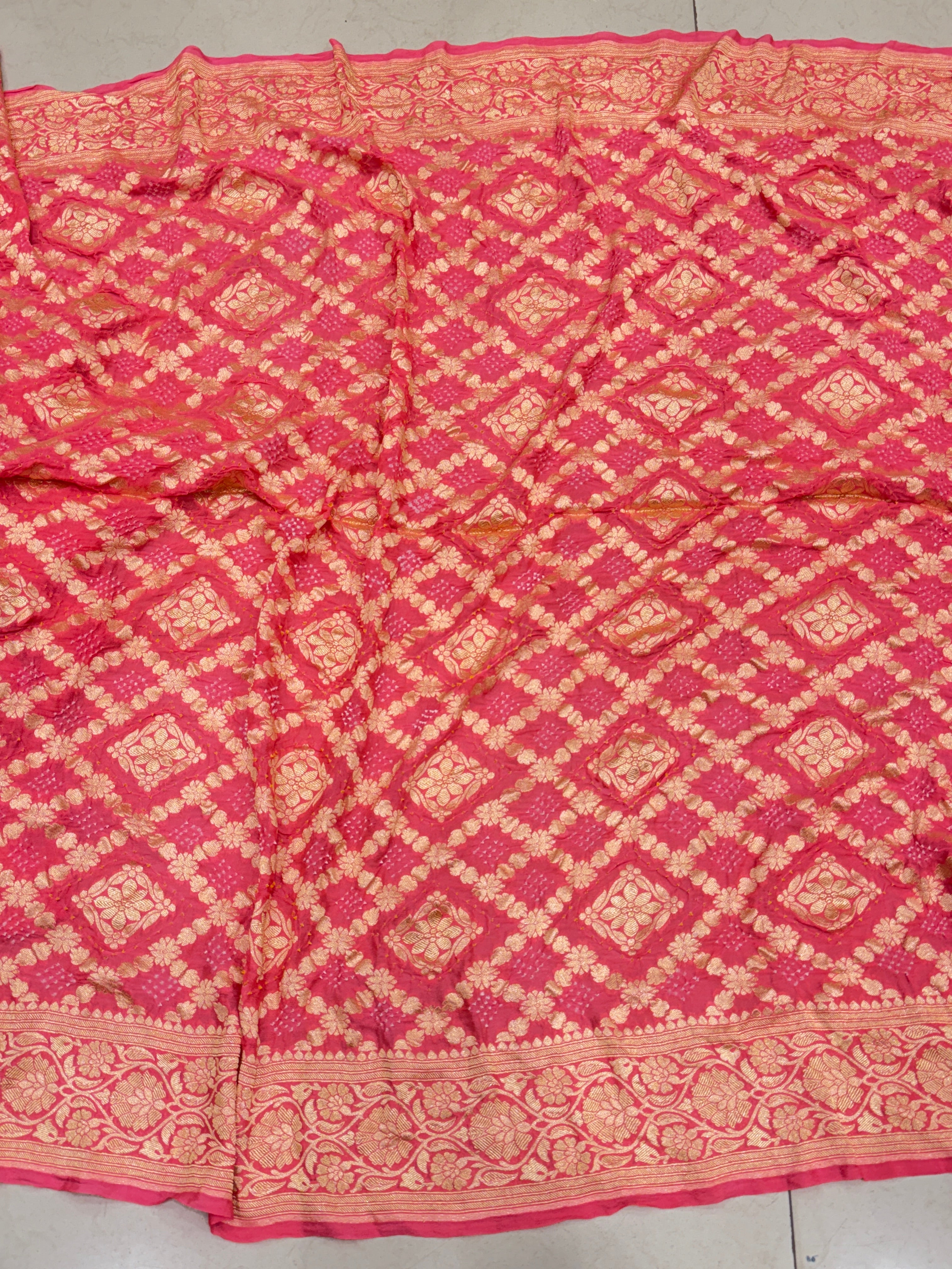 Peach Bandhej Bandhini Saree